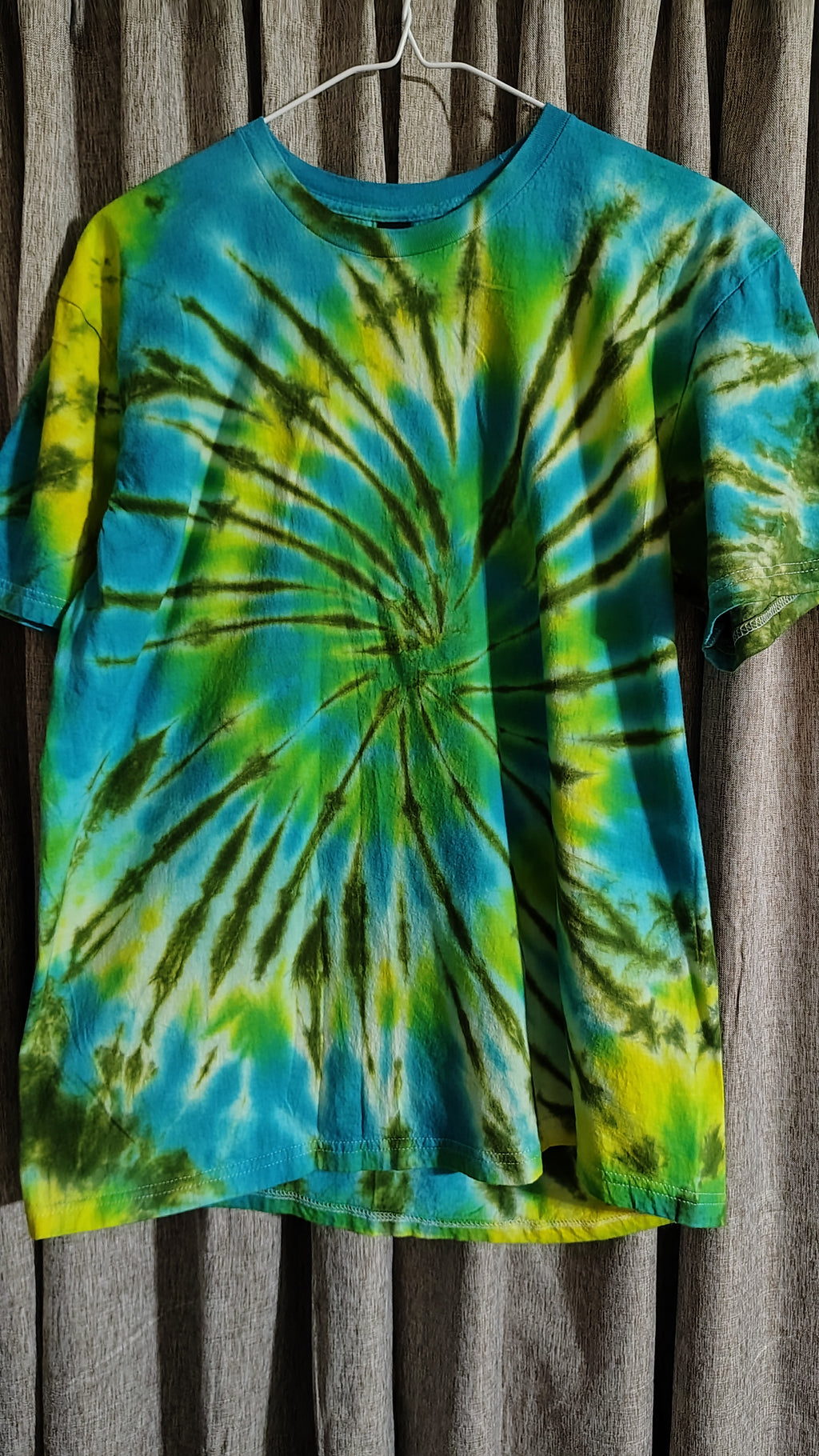 Lime & Aqua Tie Dye Shirt – Adult Large – Handmade Spiral Tee
