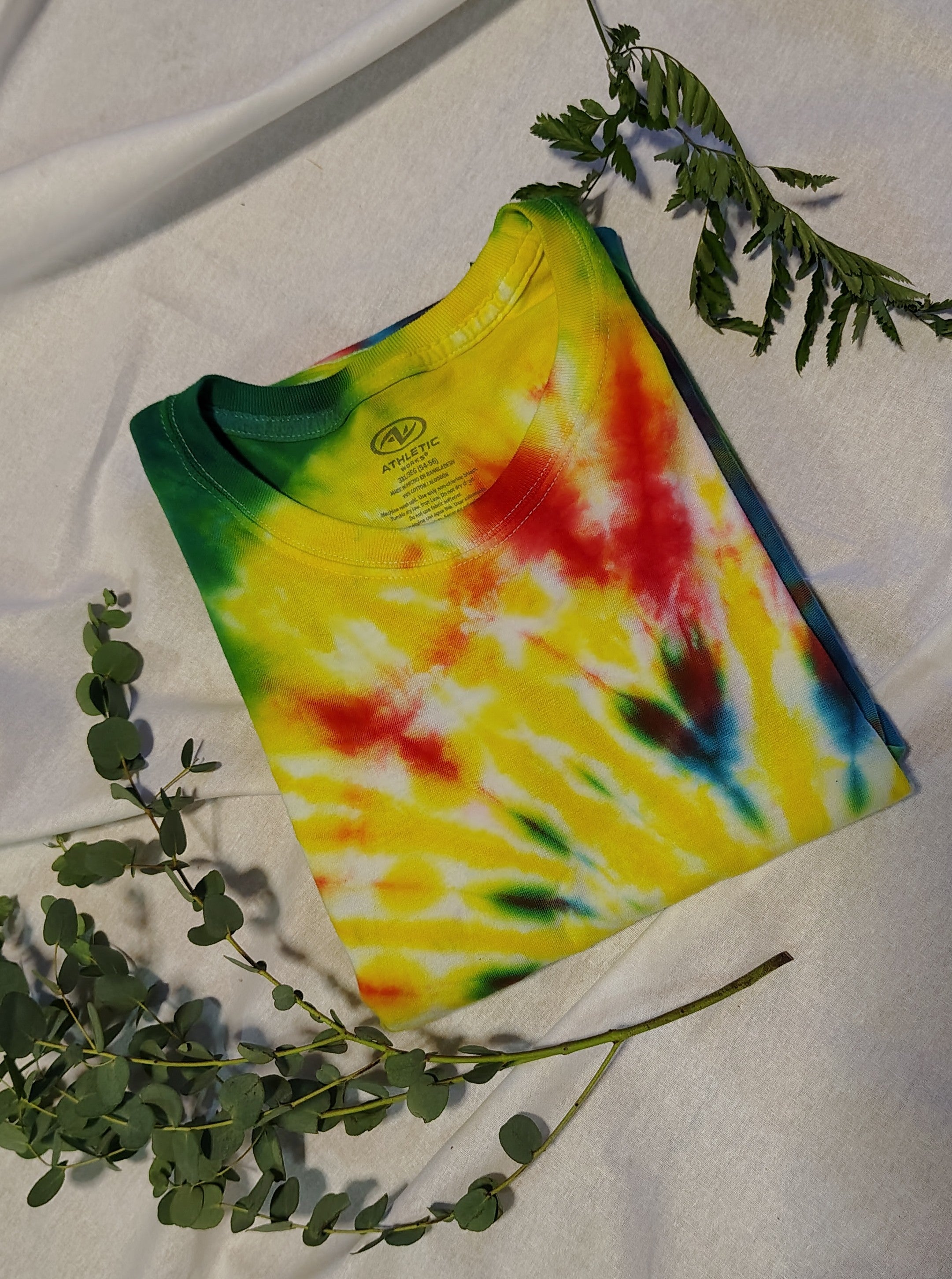 Rainbow Spiral Tie Dye Shirt – 3XL – Handmade Colorful Swirl Tee – Athletic Works