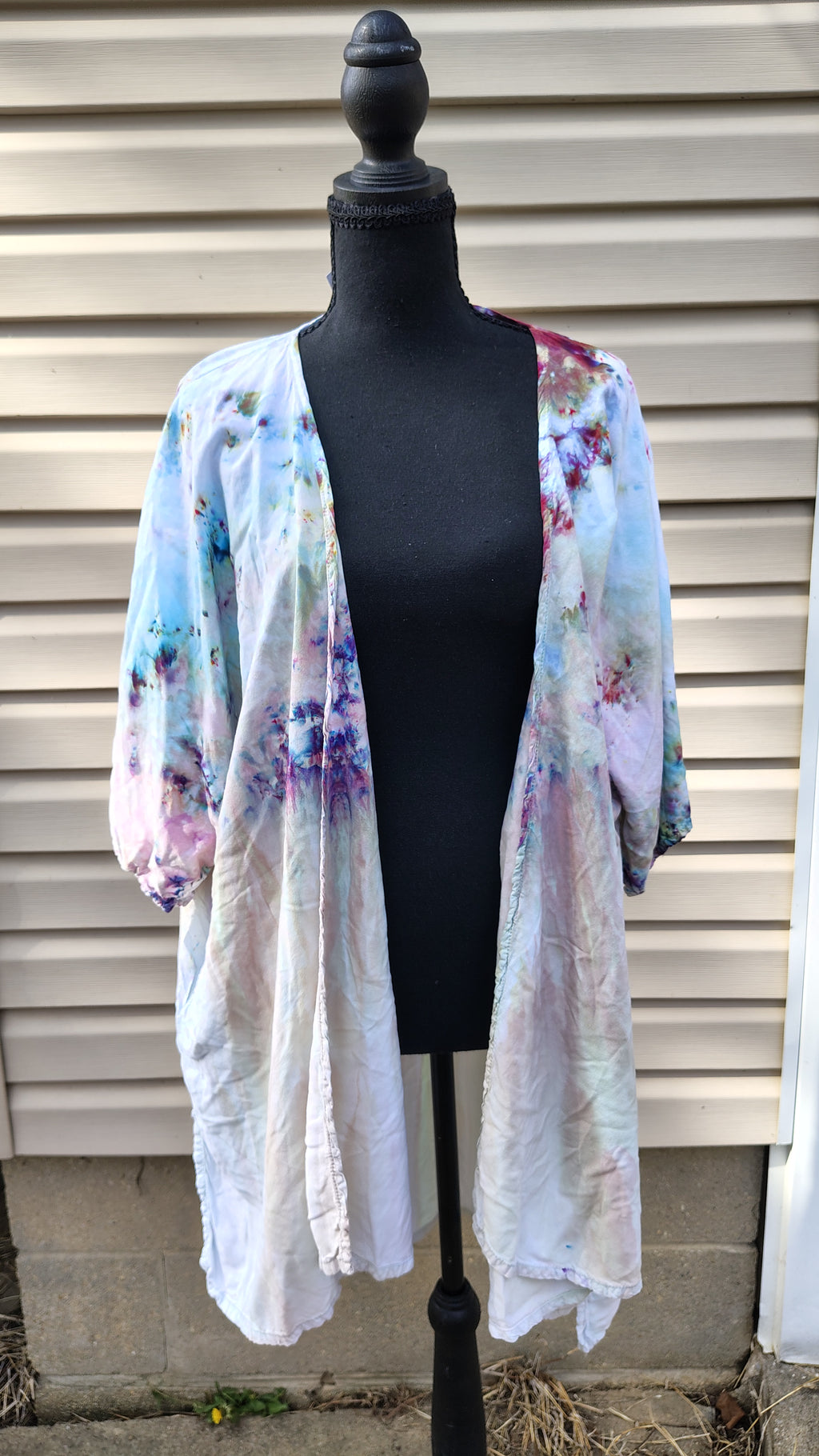 Aurora Waterfall Kimono – L/XL – Handmade Ice-Dye Lightweight Layer