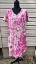 Pink Marble Dress – Adult XL – Handmade Ice-Dye V-Neck