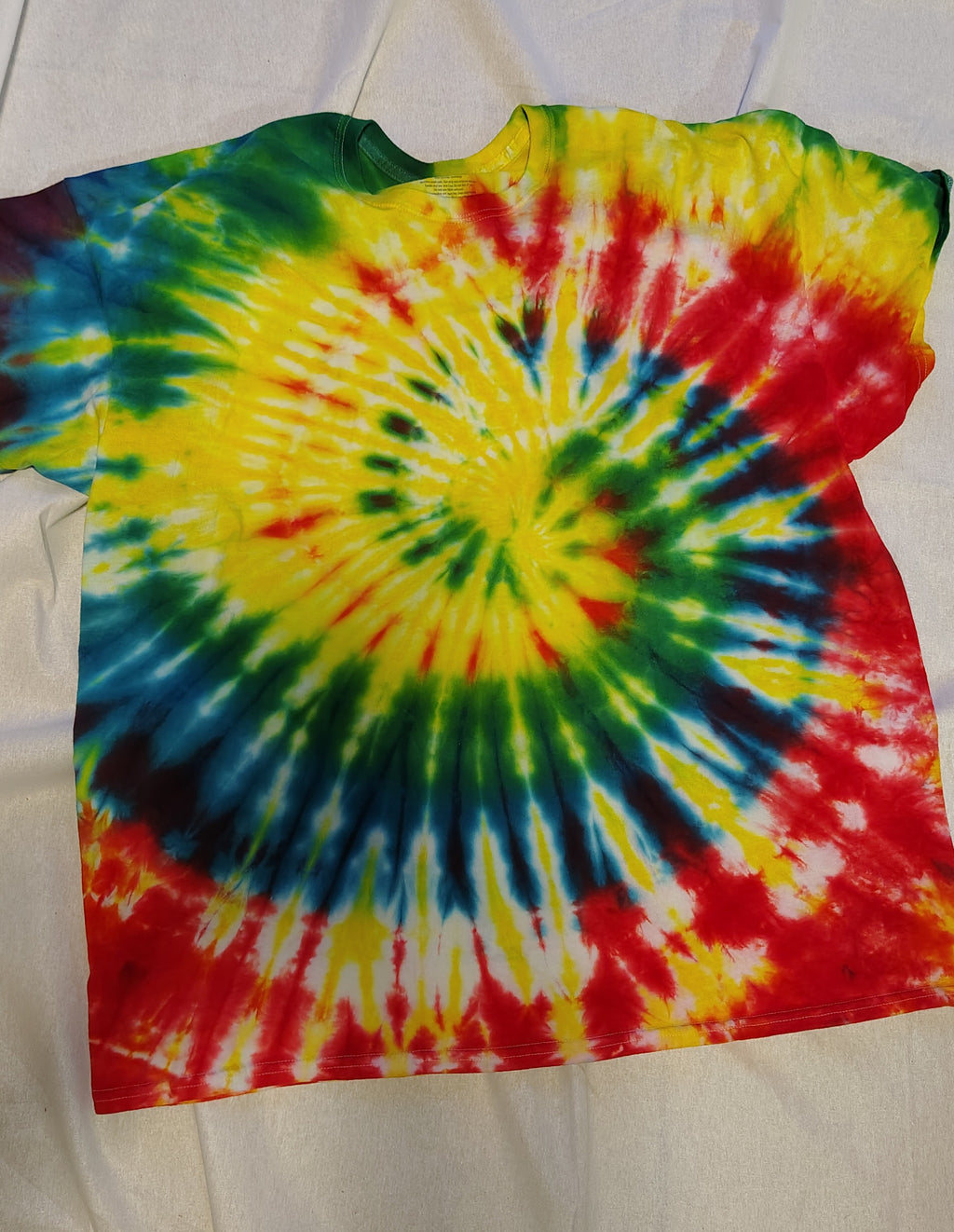 Rainbow Spiral Tie Dye Shirt – 3XL – Handmade Colorful Swirl Tee – Athletic Works