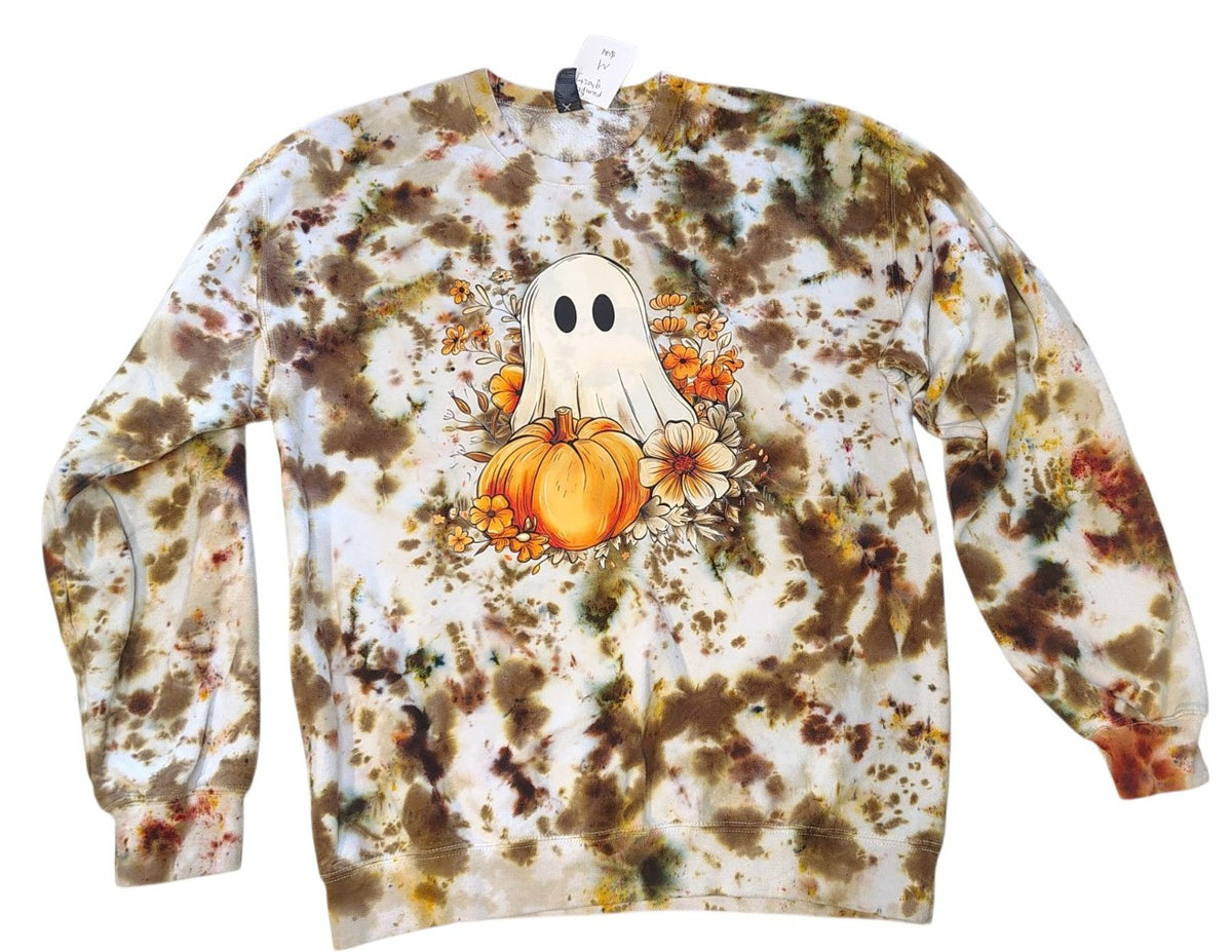 Pumpkin Ghosty - Adult M - Hand Dyed Graphic Crewneck