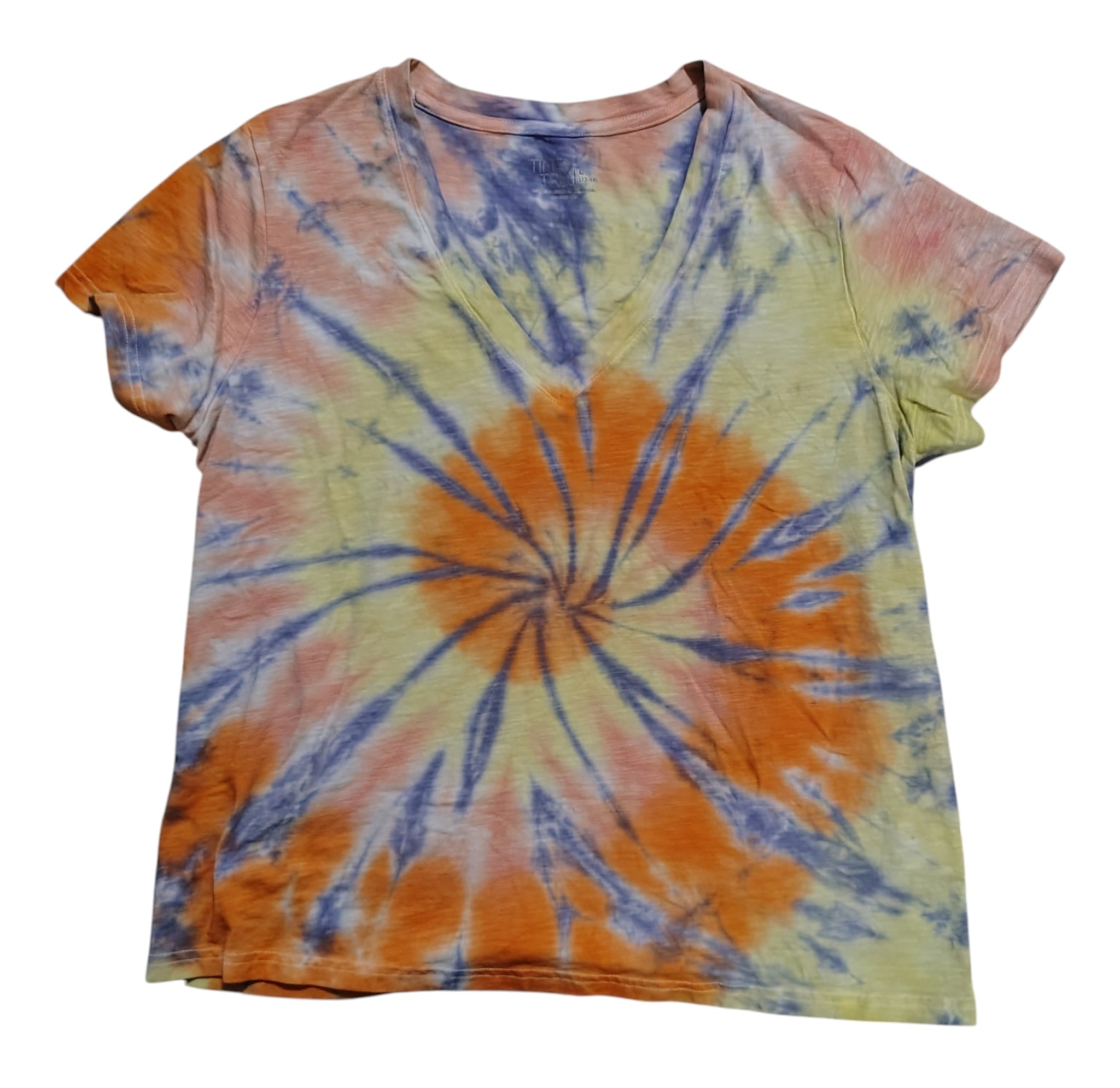 Sunwashed Citrus- Ladies L V-Neck - Handmade Tie-Dye