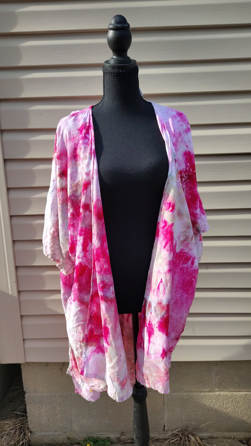 Pink Chaos Kimono – L/XL – Handmade Ice-Dye Lightweight Layer