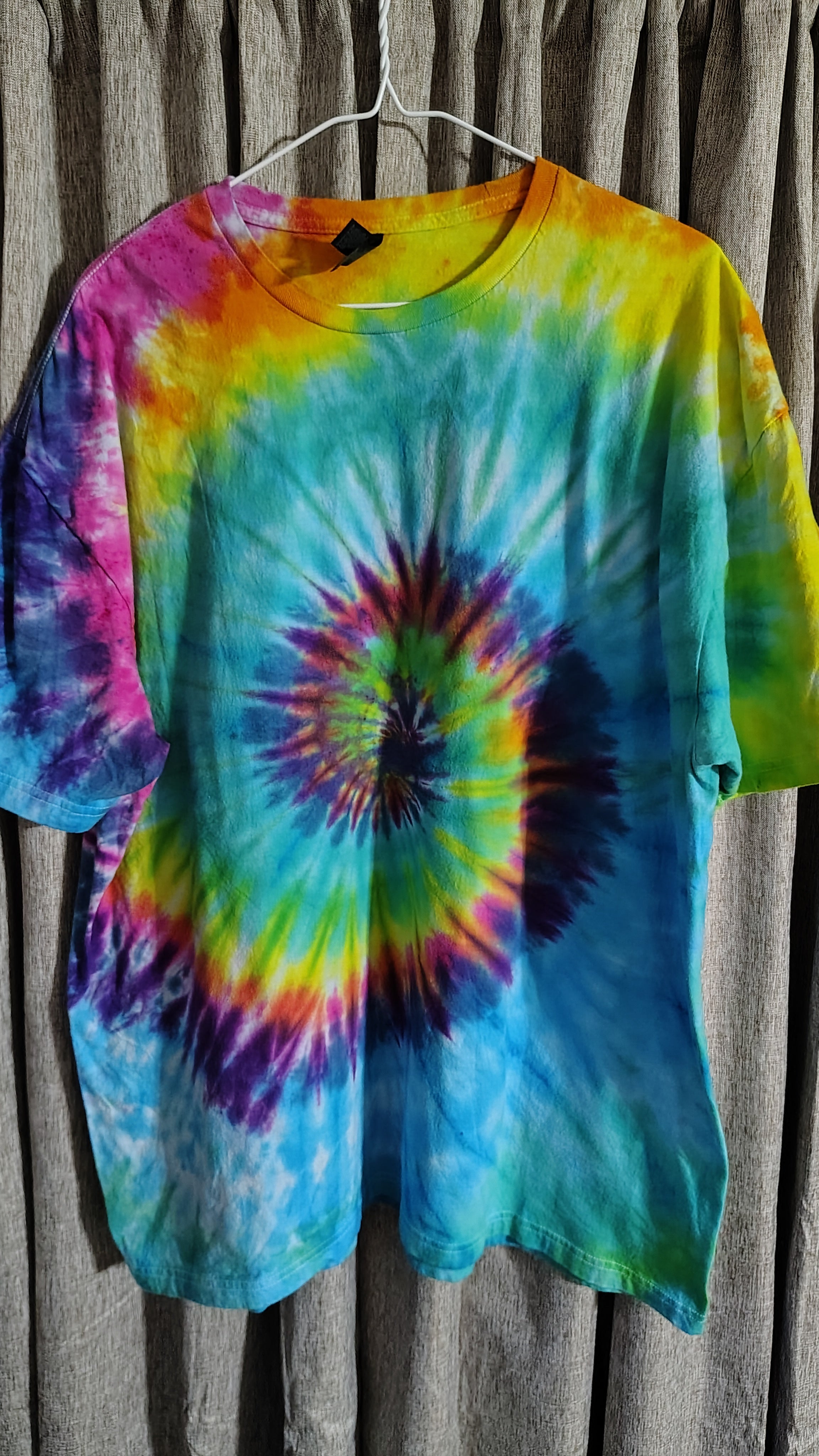 Rainbow Spiral Tie Dye Shirt – Adult 2XL – Handmade Colorful Swirl Tee
