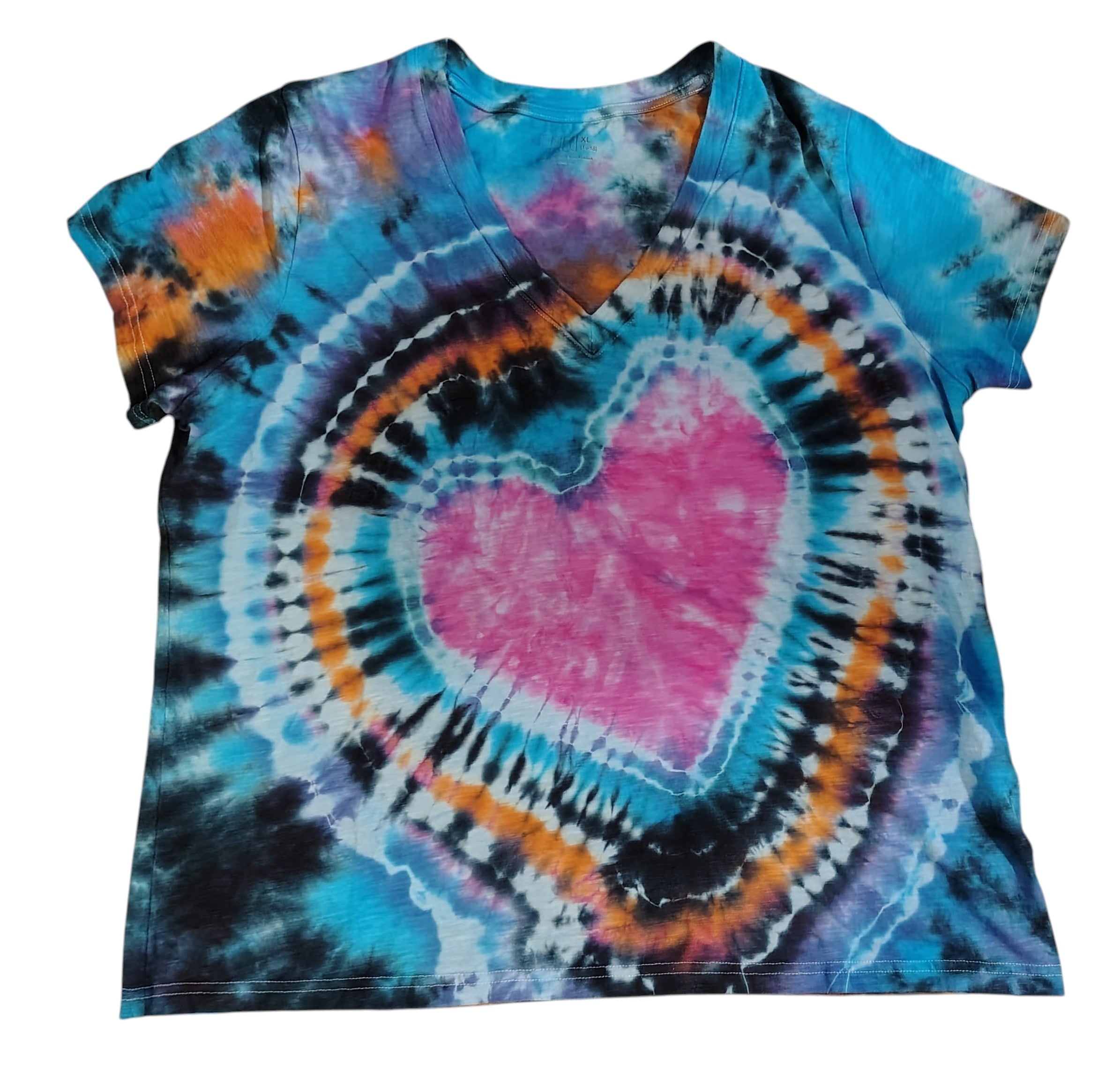 Electric Heart - Ladies XL V-Neck - Handmade Tie-Dye