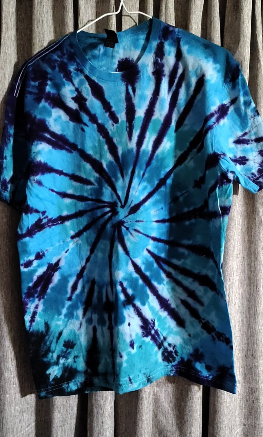 Aqua Blue Tie Dye Shirt – Adult Large – Handmade Spiral Swirl Tee