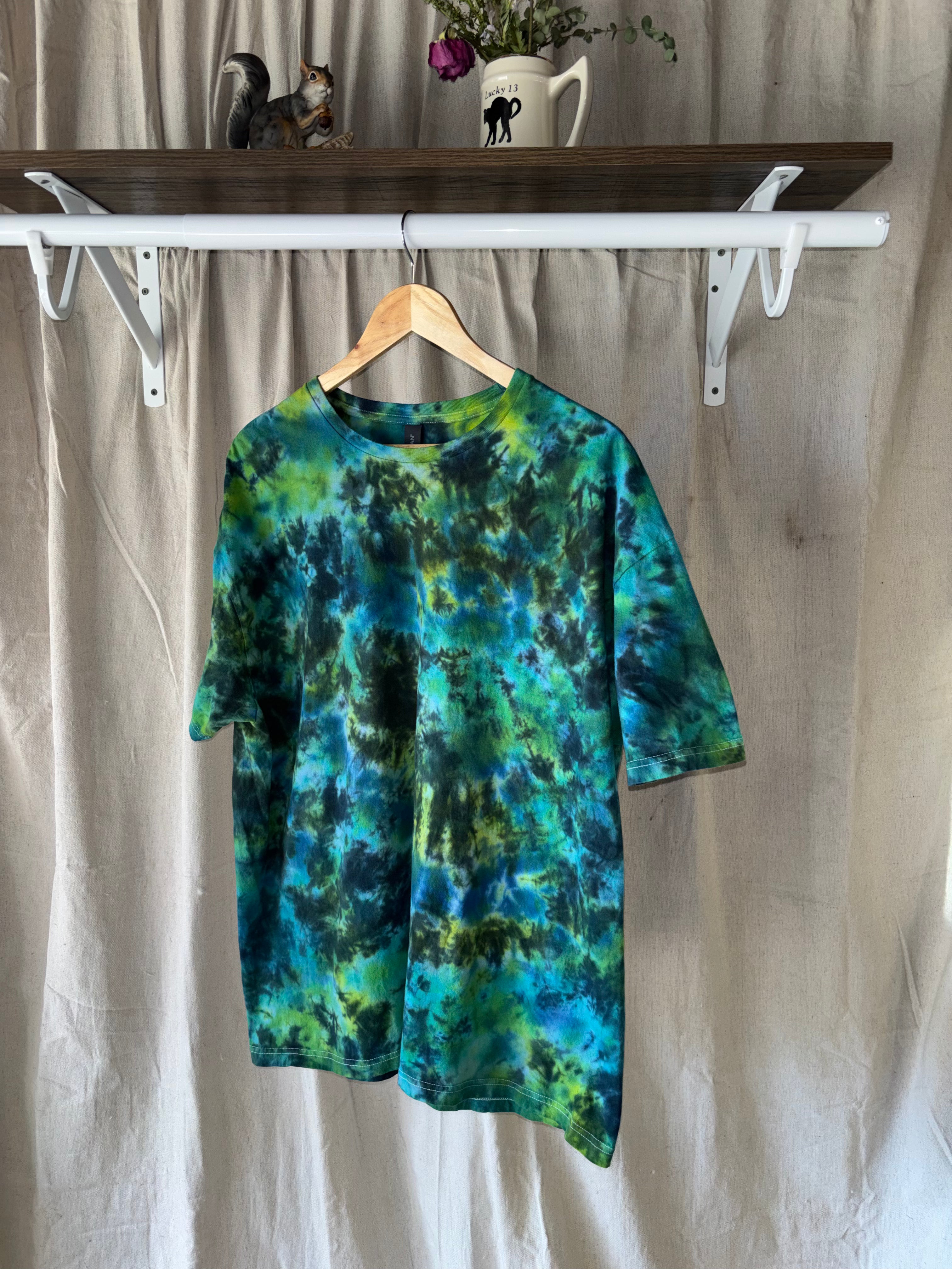 Green Nebula Galaxy Tie Dye Shirt – Adult 2X – Handmade Abstract Tee