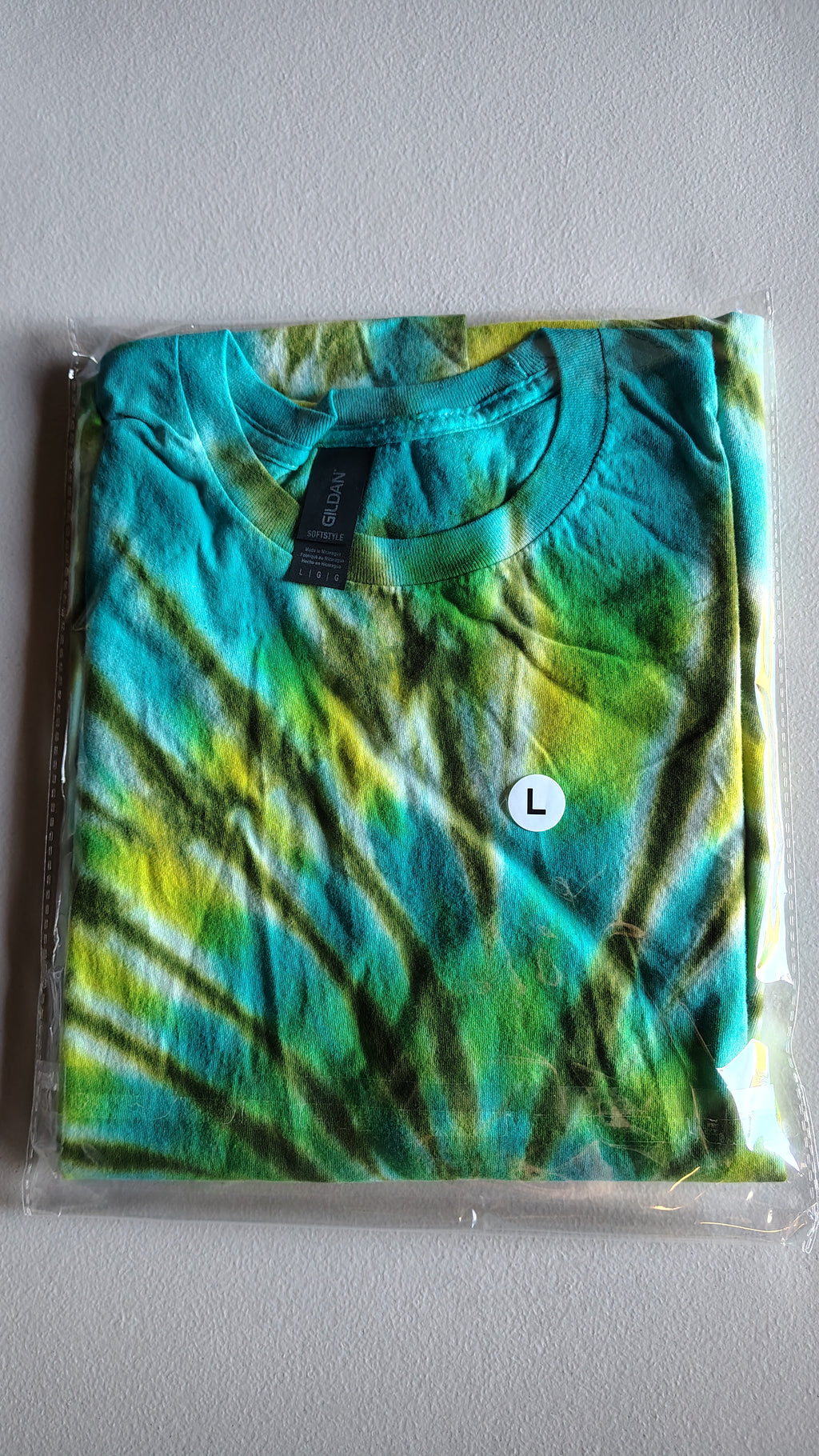 Lime & Aqua Tie Dye Shirt – Adult Large – Handmade Spiral Tee
