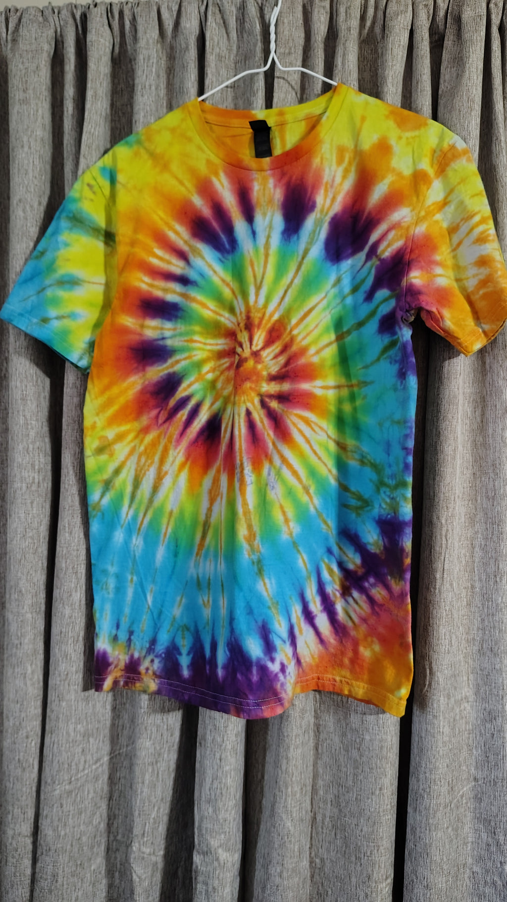 Rainbow Tie Dye Shirt – Adult Medium – Bright Spiral Swirl Tee – Handmade