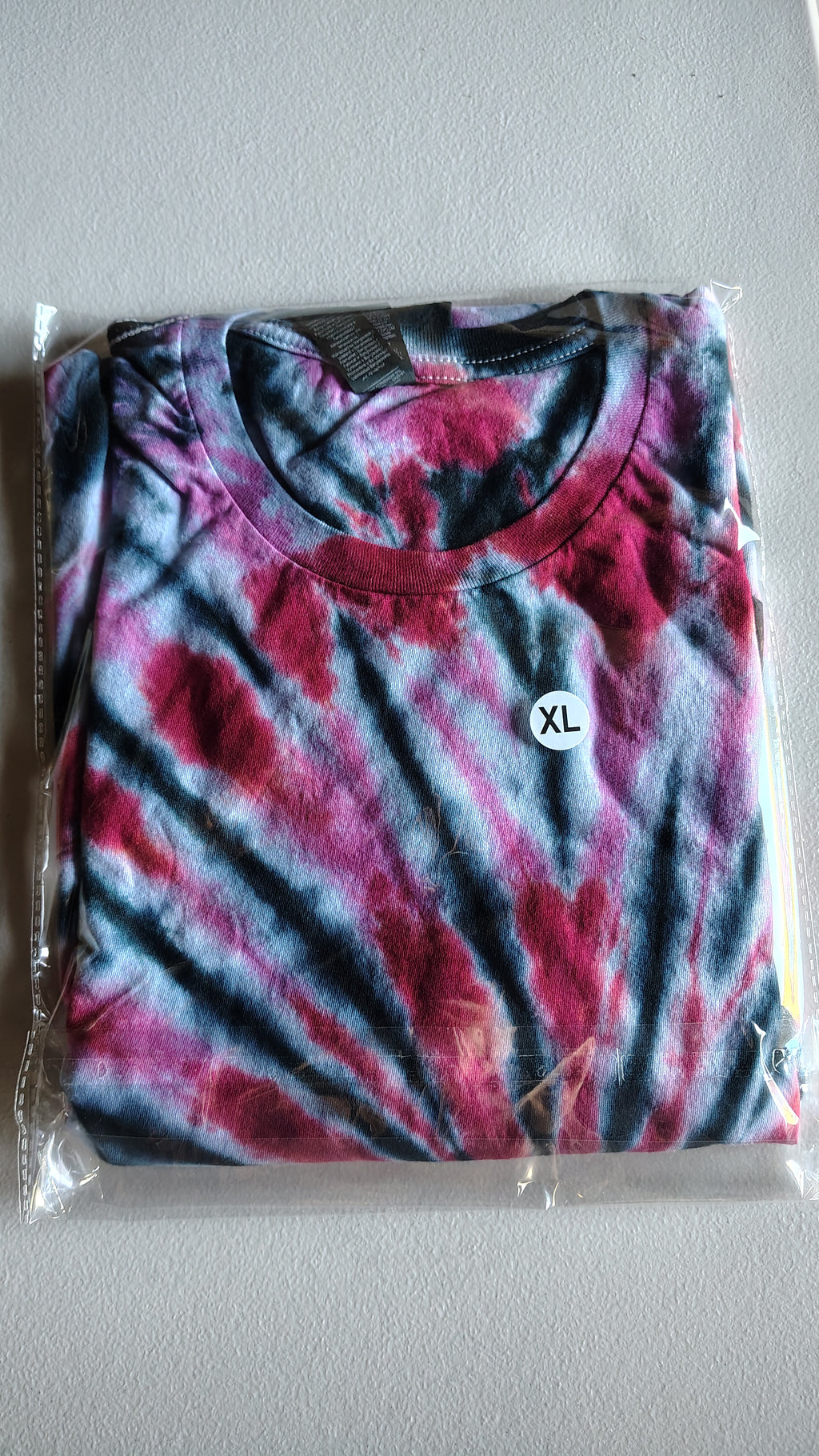 Red Pink Black Tie Dye Shirt – Adult XL – Bold Spiral Tee – Handmade