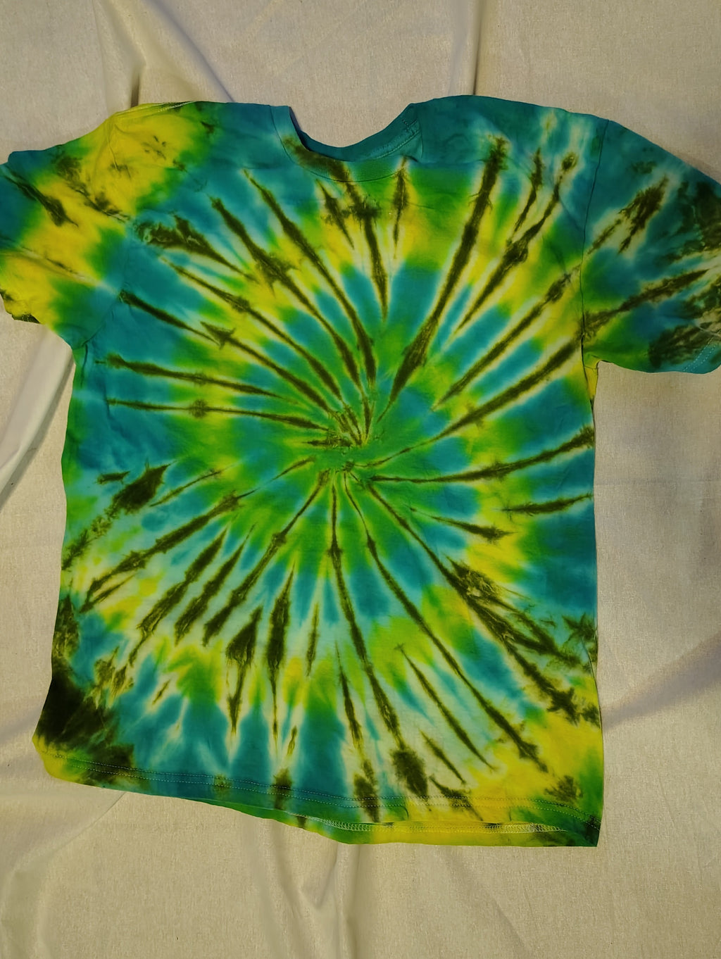 Lime & Aqua Tie Dye Shirt – Adult Large – Handmade Spiral Tee