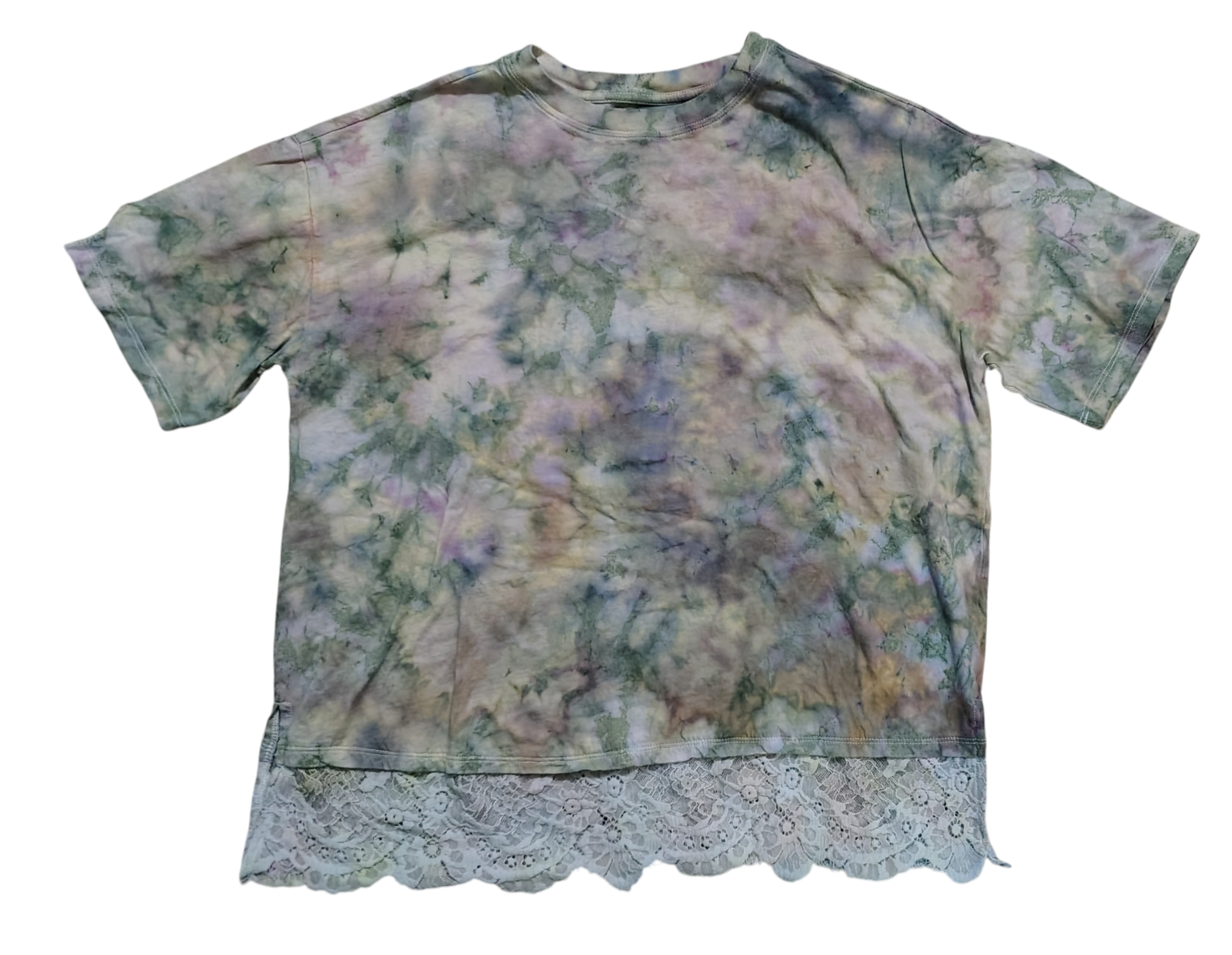 Moss & Mist Lace Tee - Adult M - Handmade Ice-Dye