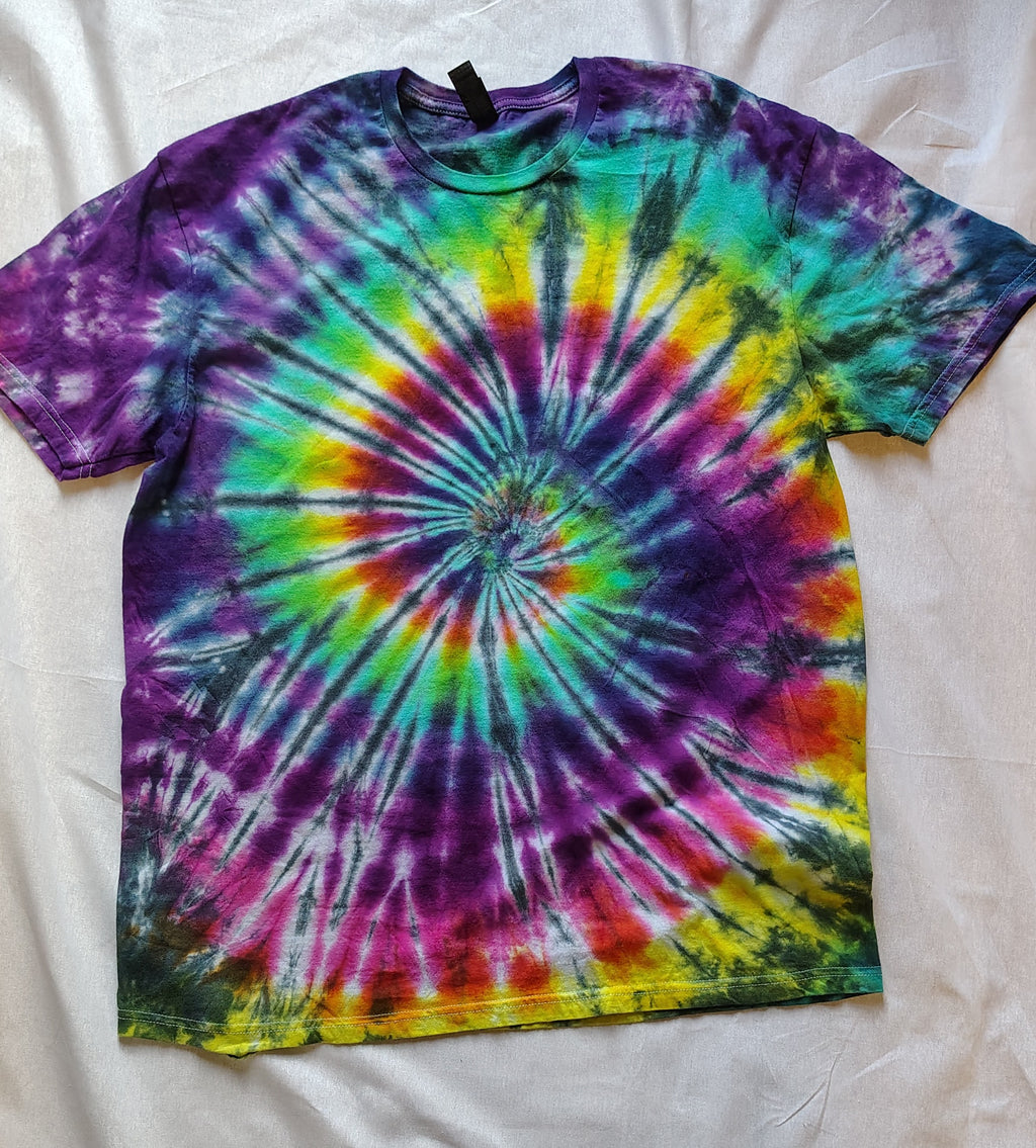 Purple Rainbow Tie Dye Shirt – Adult XL – Handmade Spiral Tee