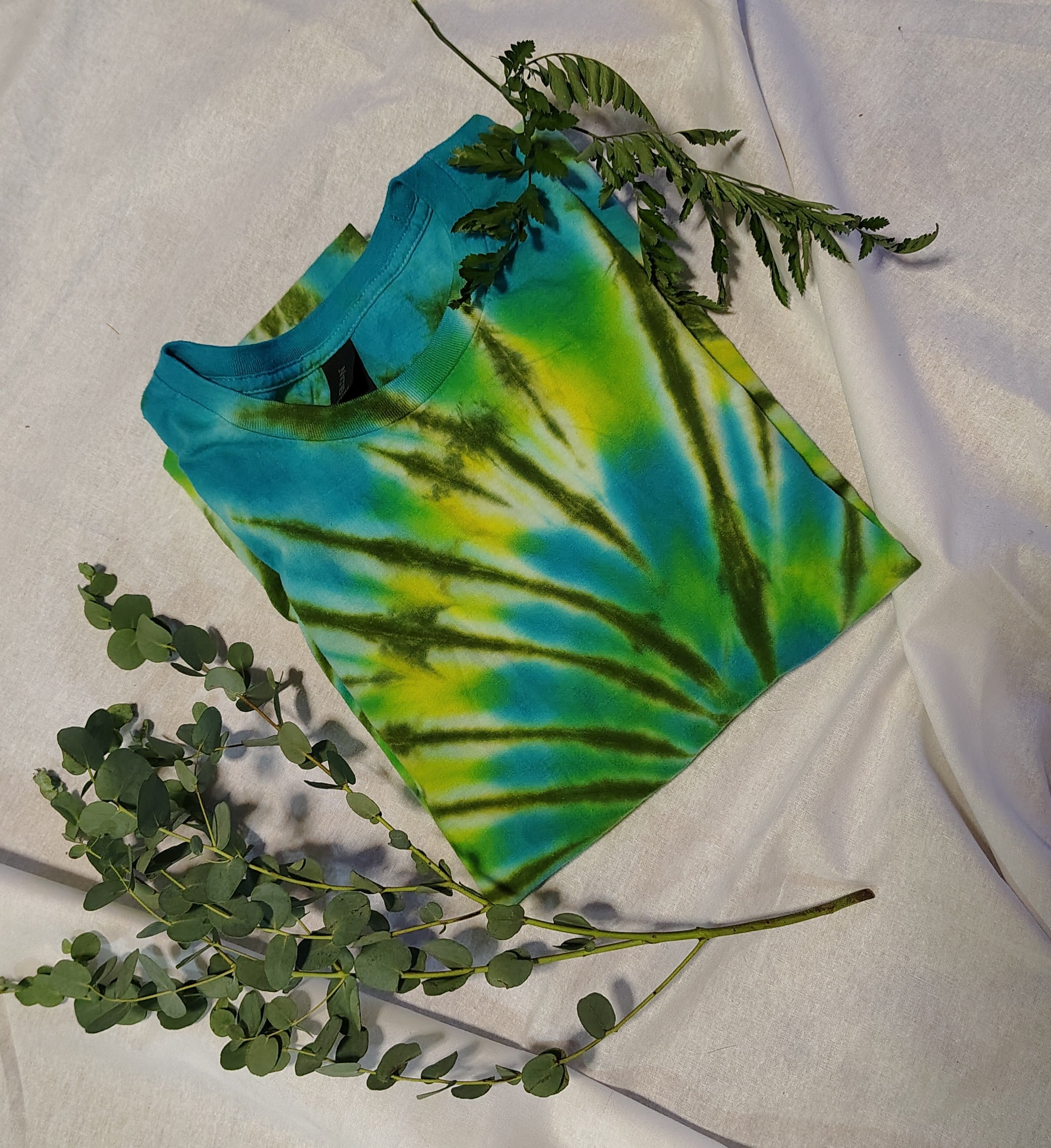 Lime & Aqua Tie Dye Shirt – Adult Large – Handmade Spiral Tee