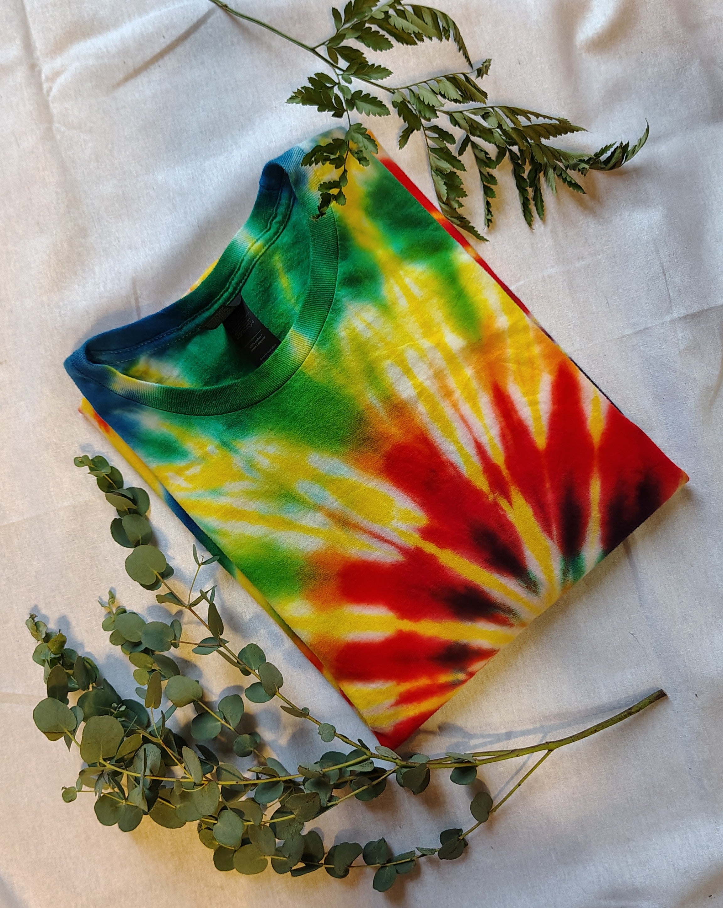 Rainbow Tie Dye Shirt – Adult Large – Handmade Spiral Swirl Tee