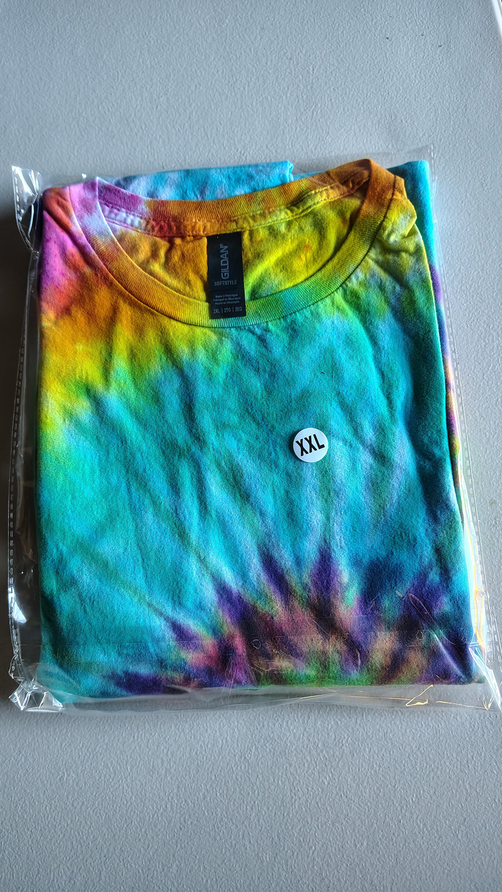 Rainbow Spiral Tie Dye Shirt – Adult 2XL – Handmade Colorful Swirl Tee