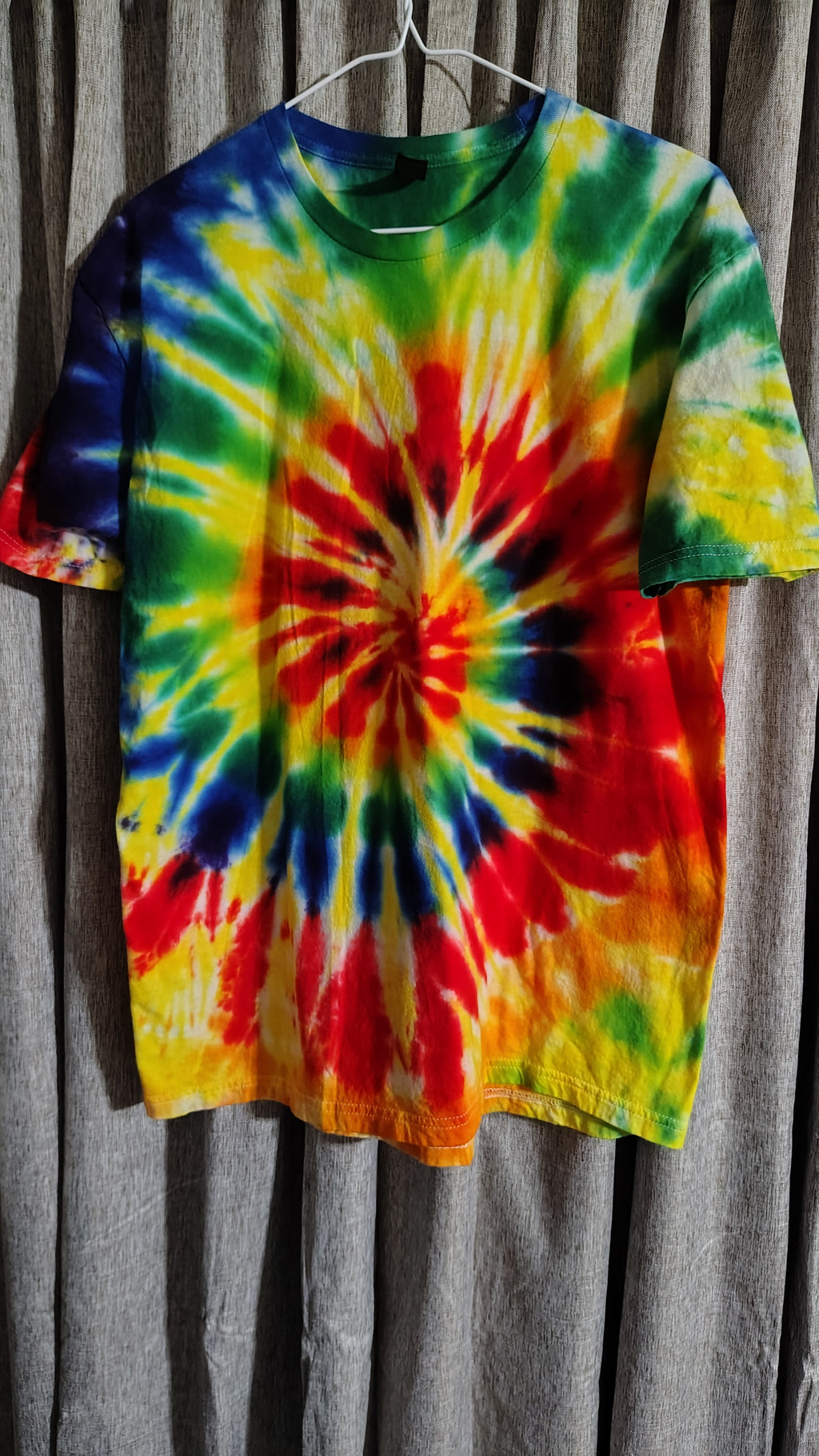 Rainbow Tie Dye Shirt – Adult Large – Handmade Spiral Swirl Tee