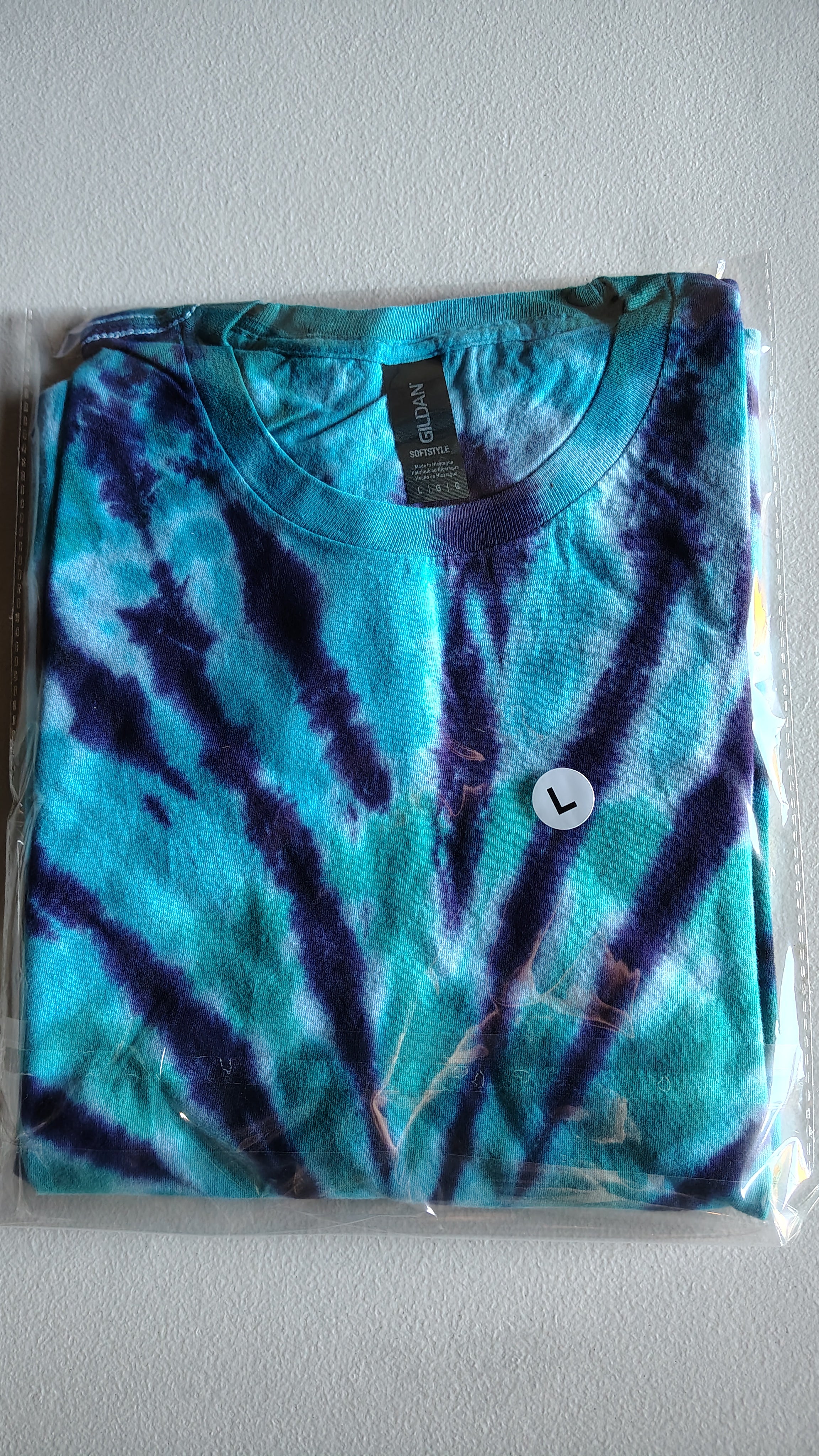 Aqua Blue Tie Dye Shirt – Adult Large – Handmade Spiral Swirl Tee