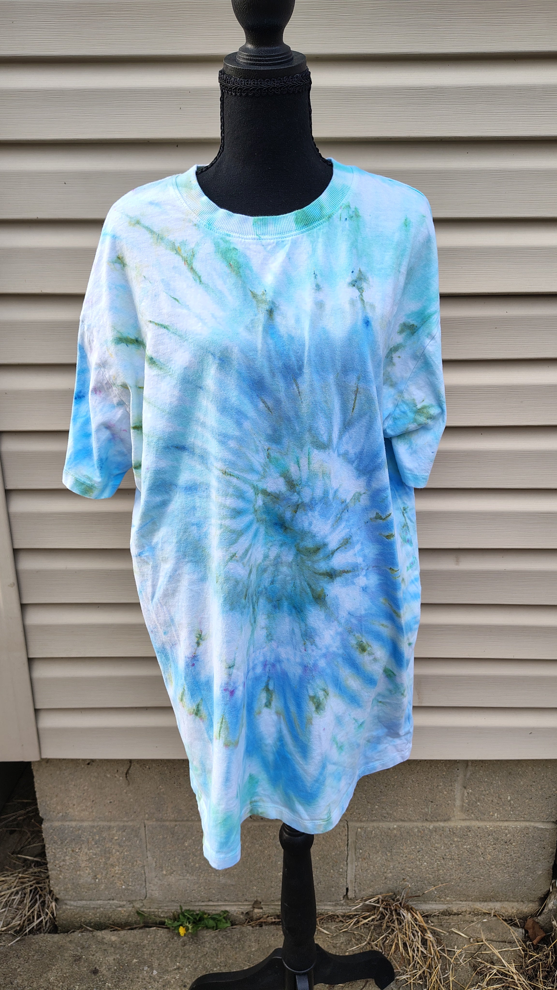 Crashing Wave Spiral Tee Dress - Adult M - Handmade Ice-Dye