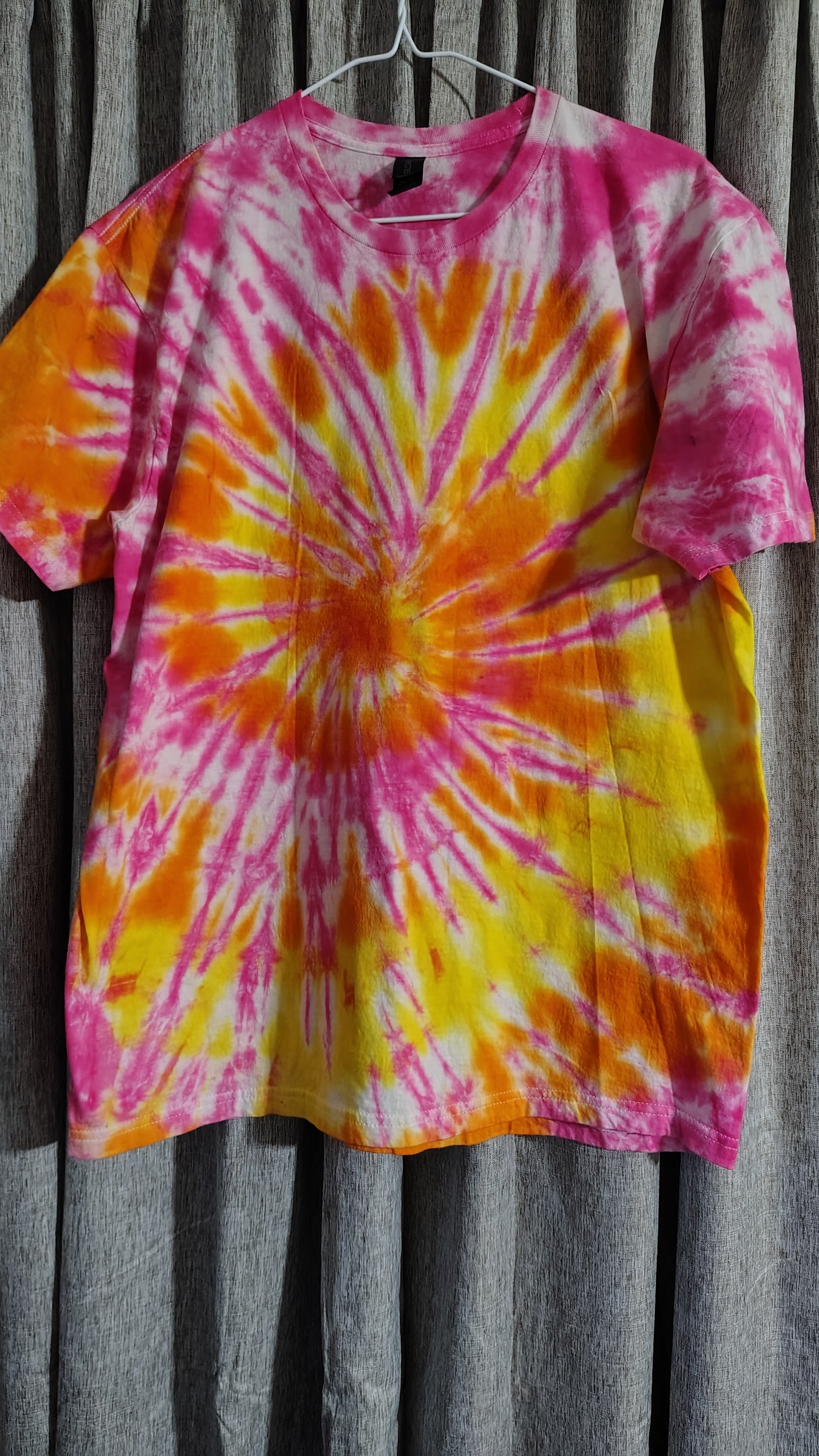 Pink Orange Yellow Tie Dye Shirt – Adult Large – Handmade Spiral Tee