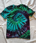 Emerald & Teal Tie Dye Shirt – Adult Small – Handmade Spiral Tee – Gildan Softstyle
