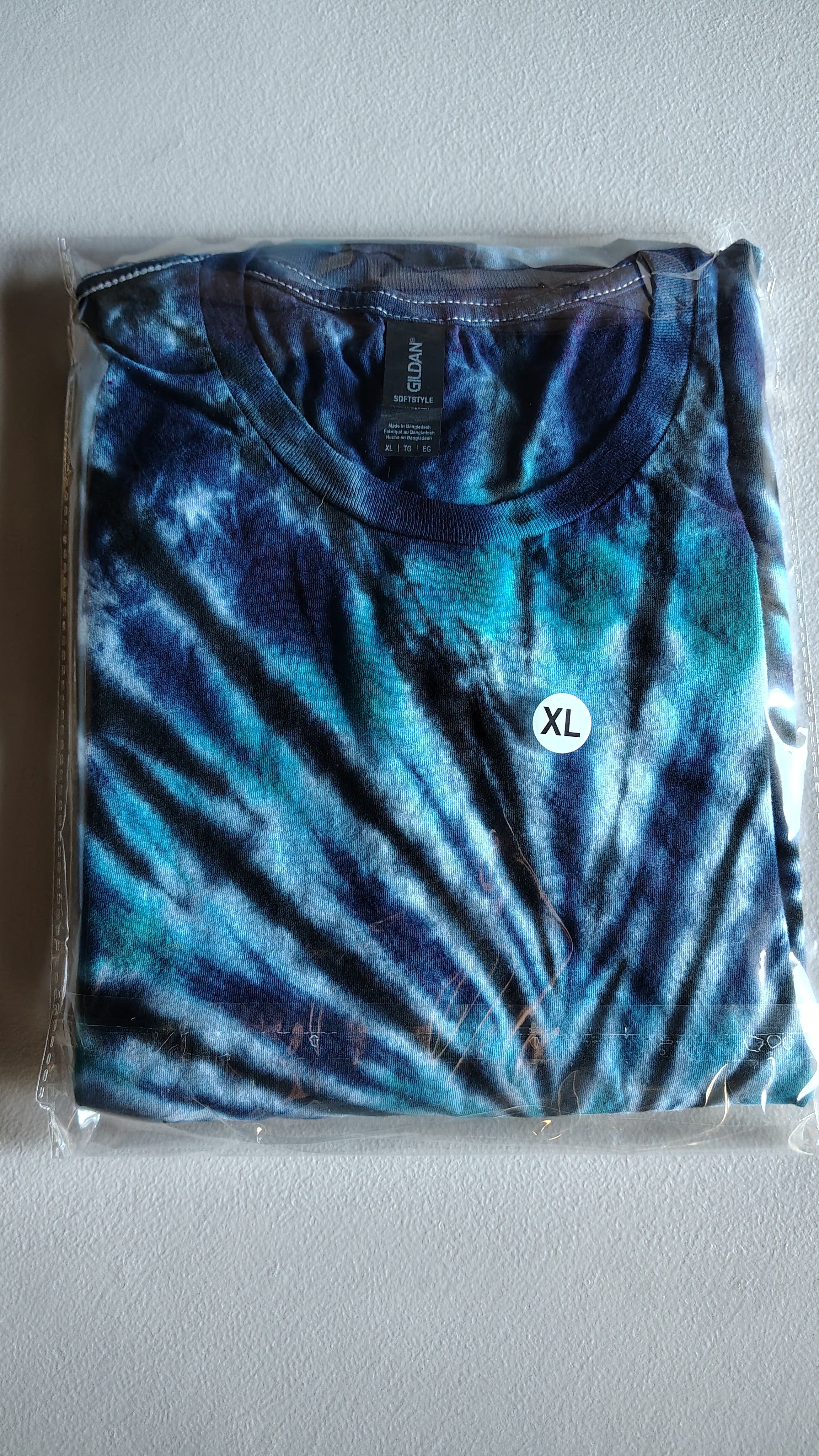 Teal & Navy Tie Dye Shirt – Adult XL – Handmade Dark Spiral Tee