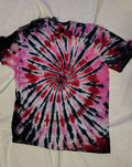 Red Pink Black Tie Dye Shirt – Adult XL – Bold Spiral Tee – Handmade