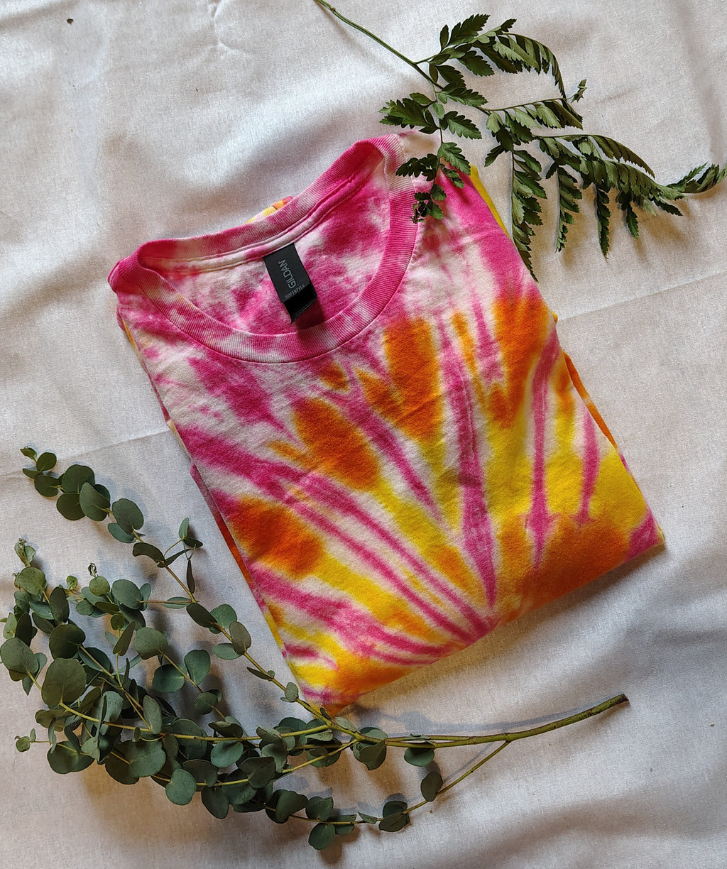 Pink Orange Yellow Tie Dye Shirt – Adult Large – Handmade Spiral Tee