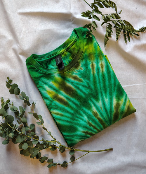 Green Spiral Tie-Dye T-Shirt – XL – Handmade One-of-a-Kind