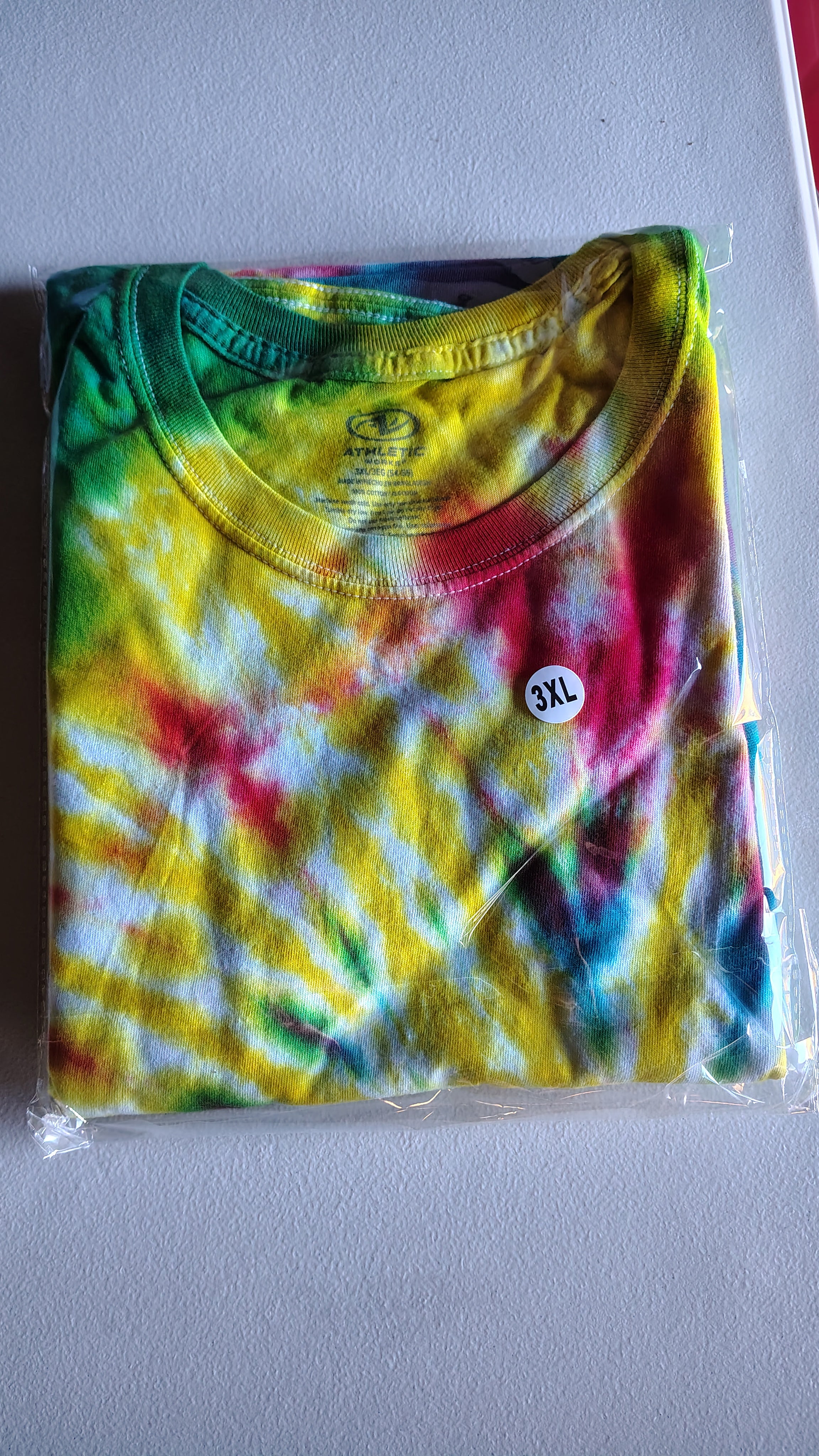 Rainbow Spiral Tie Dye Shirt – 3XL – Handmade Colorful Swirl Tee – Athletic Works