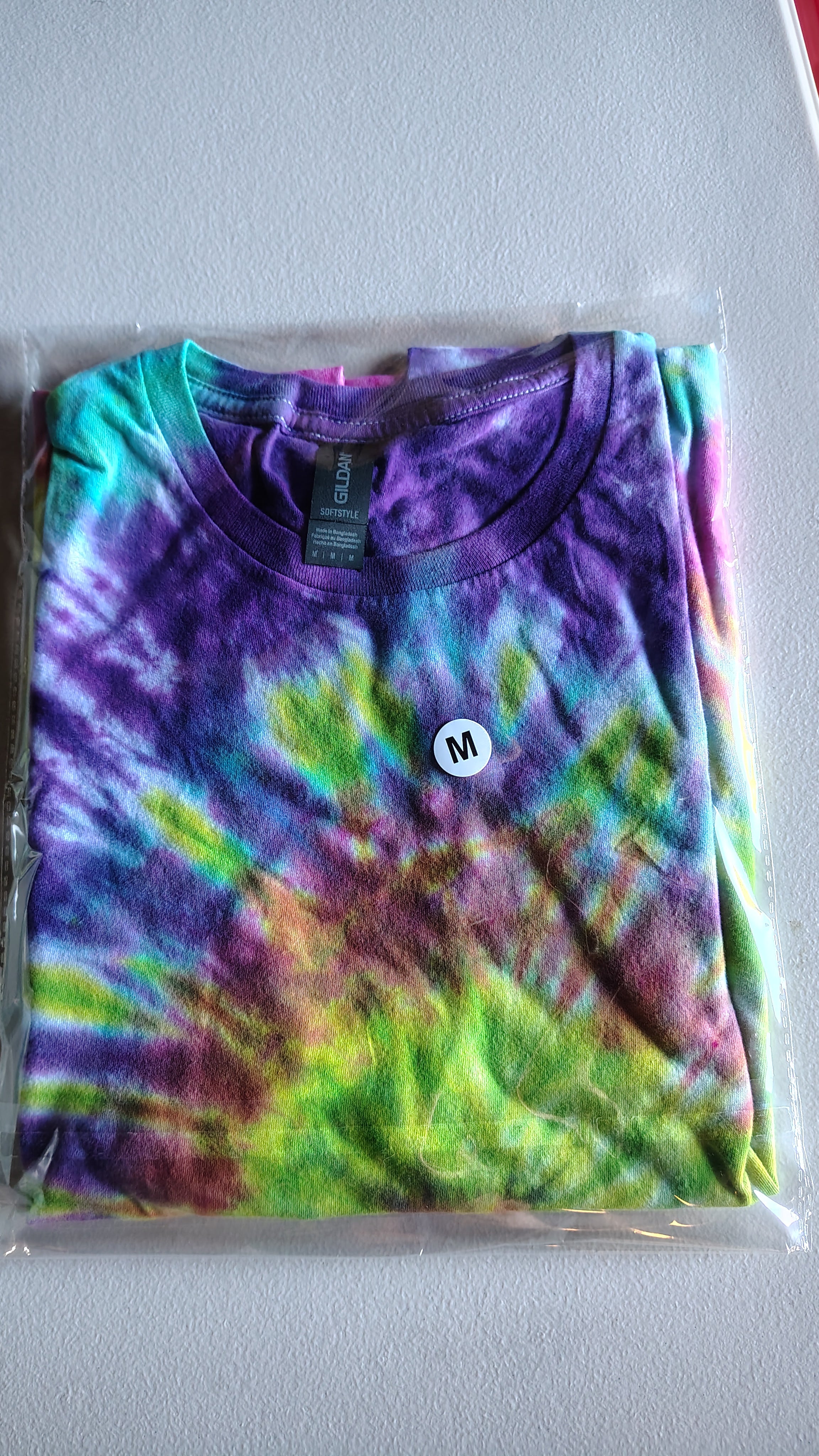Rainbow Tie Dye Shirt – Adult Medium – Purple Yellow Pink Spiral Tee – Handmade