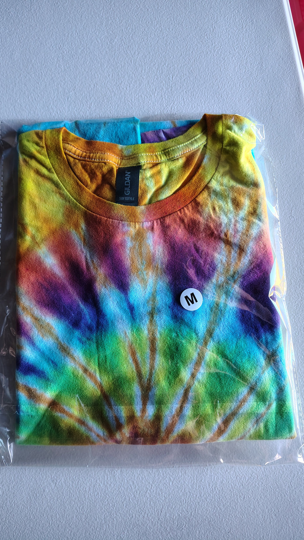 Rainbow Tie Dye Shirt – Adult Medium – Bright Spiral Swirl Tee – Handmade