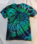 Teal & Navy Tie Dye Shirt – Adult Small – Handmade Spiral Tee – Gildan Softstyle