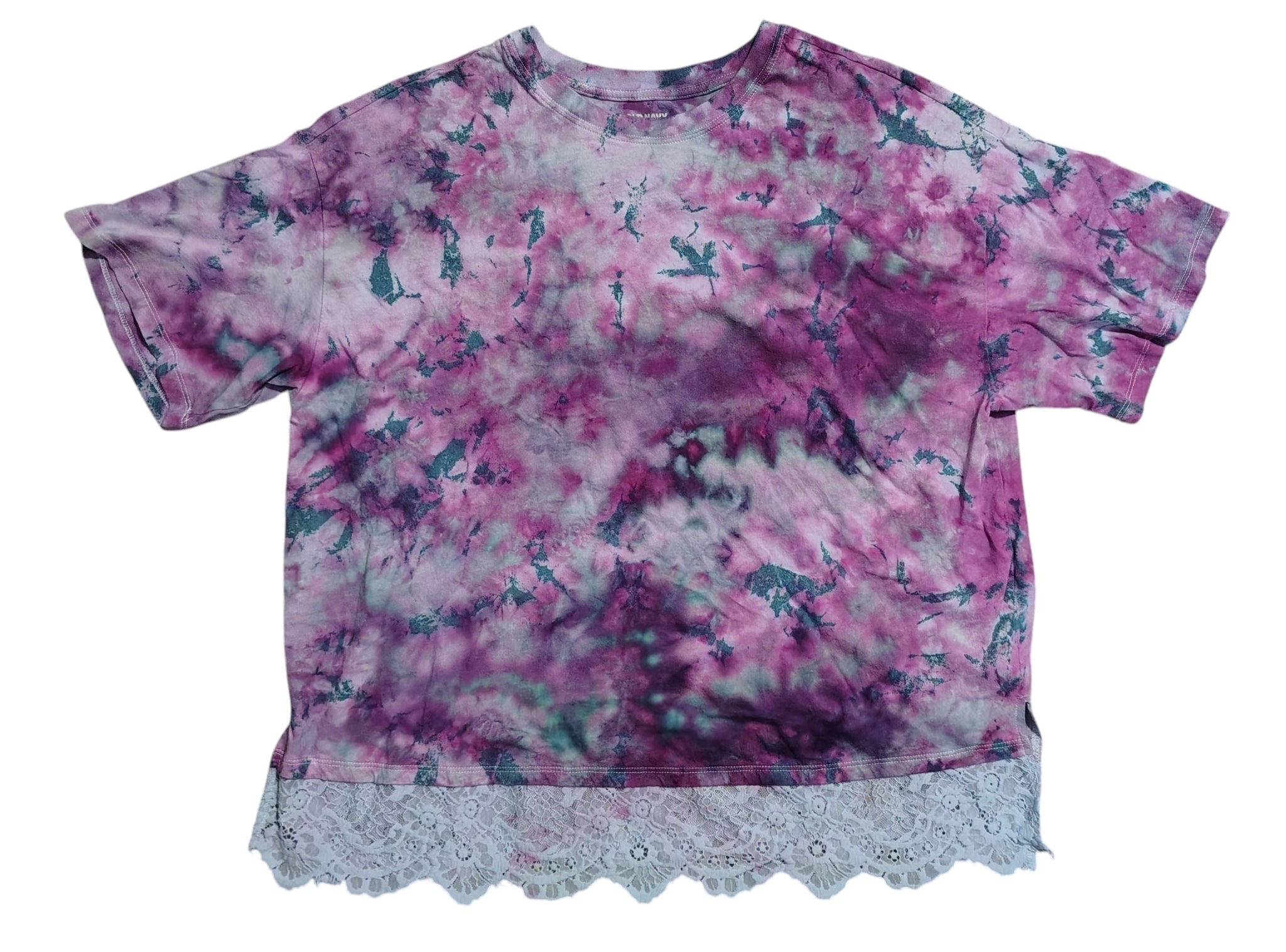 Violet Bloom Lace Tee - Adult XL - Handmade Ice-Dye