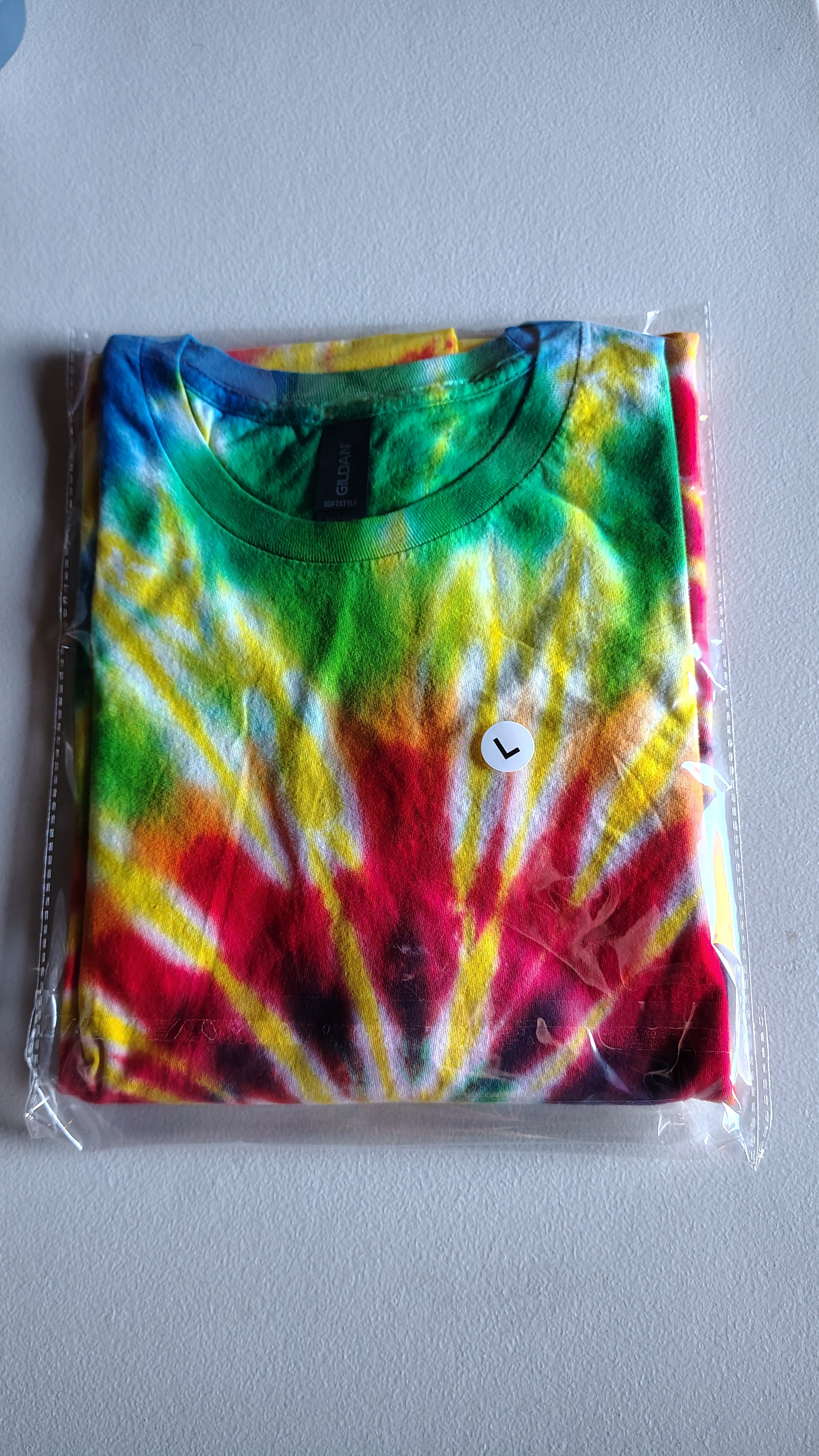 Rainbow Tie Dye Shirt – Adult Large – Handmade Spiral Swirl Tee