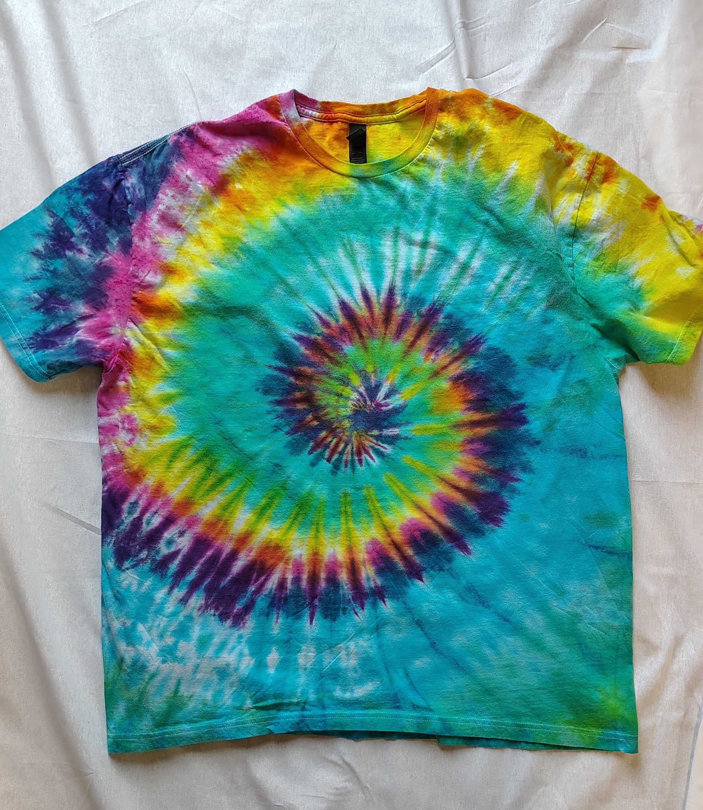Rainbow Spiral Tie Dye Shirt – Adult 2XL – Handmade Colorful Swirl Tee