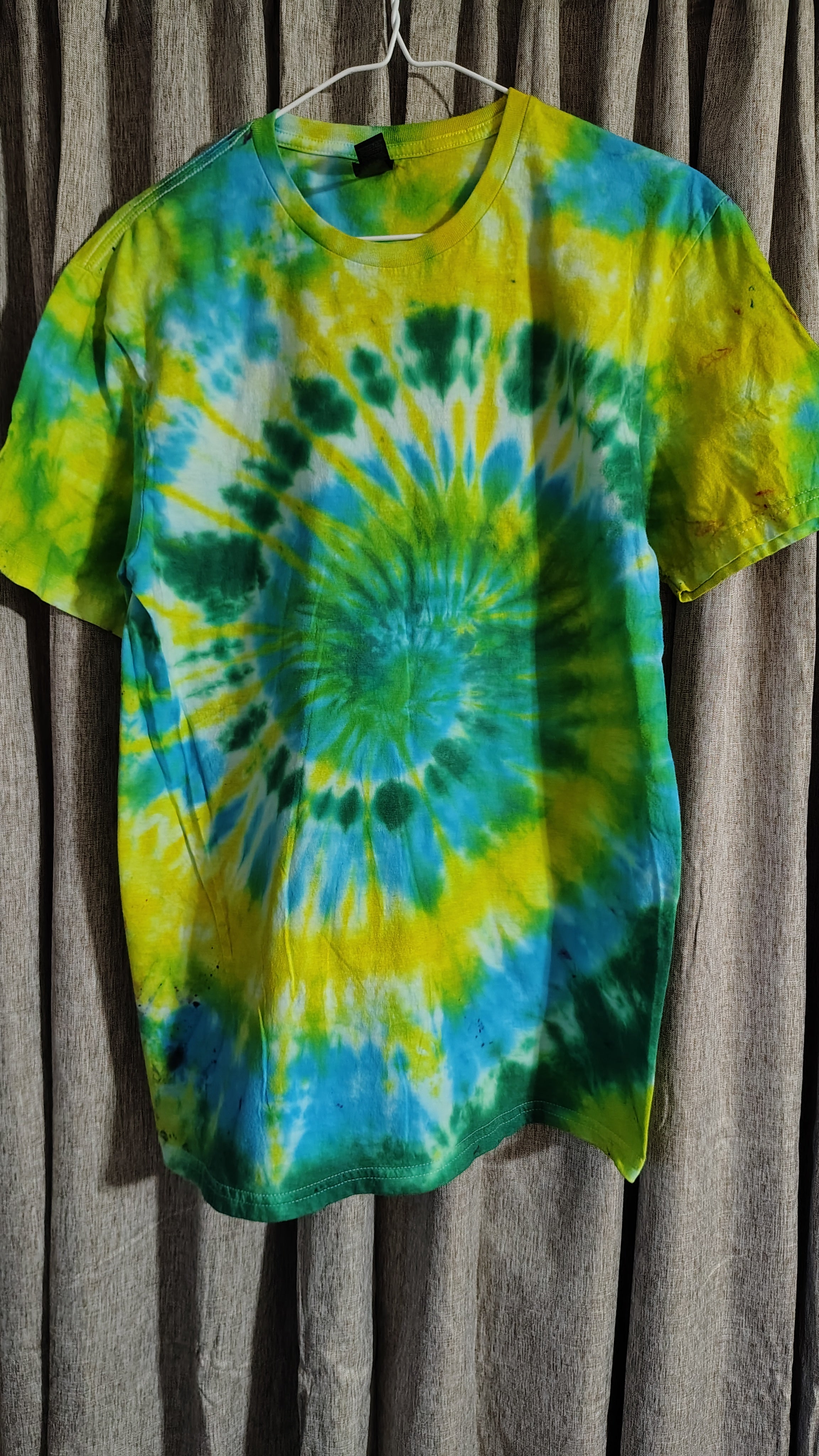 Yellow & Green Tie Dye Shirt – Adult Medium – Handmade Swirl Tee