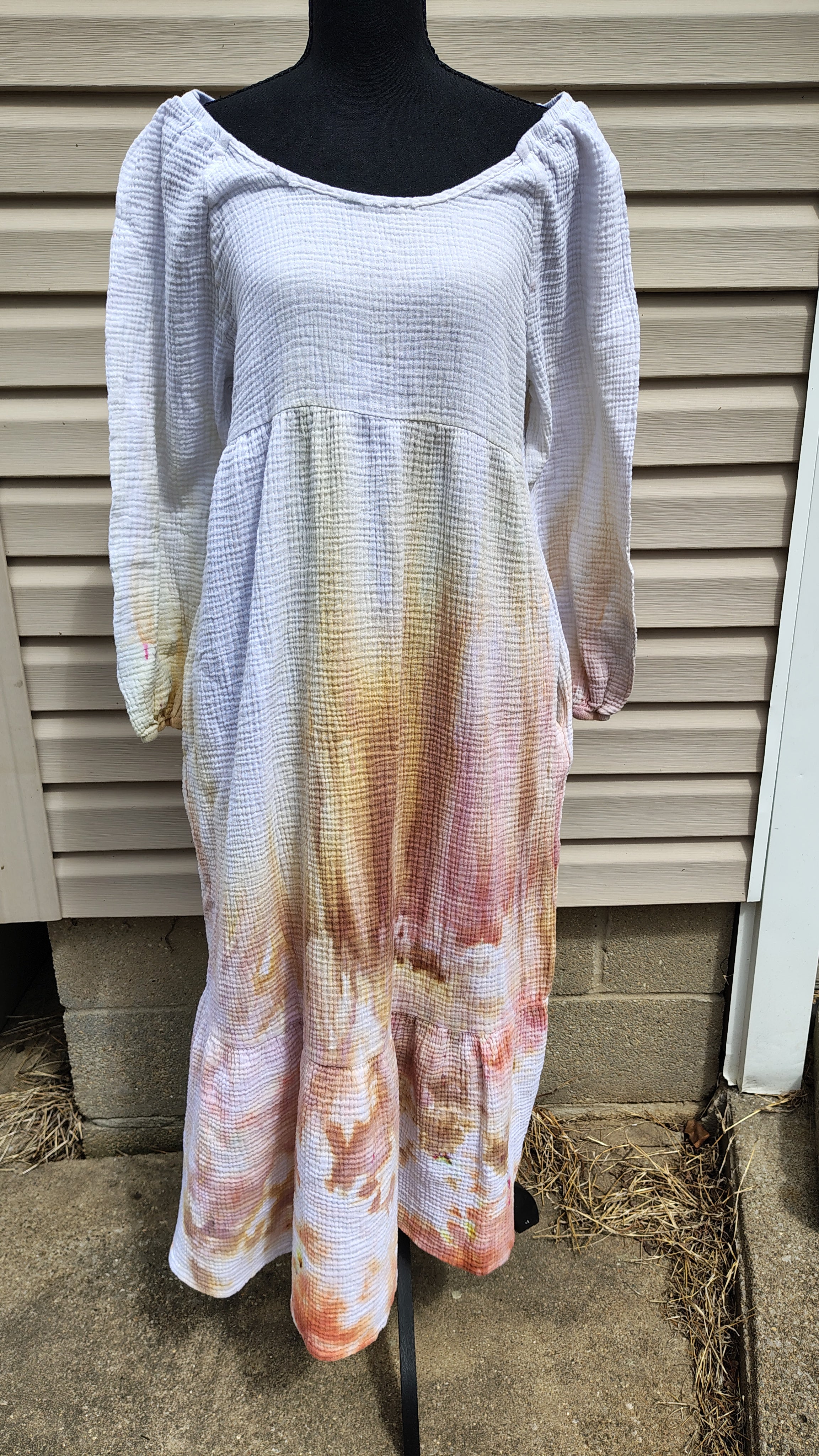 Golden Meadow Gravity Dye Dress - Adult L - Handmade Ice-Dye