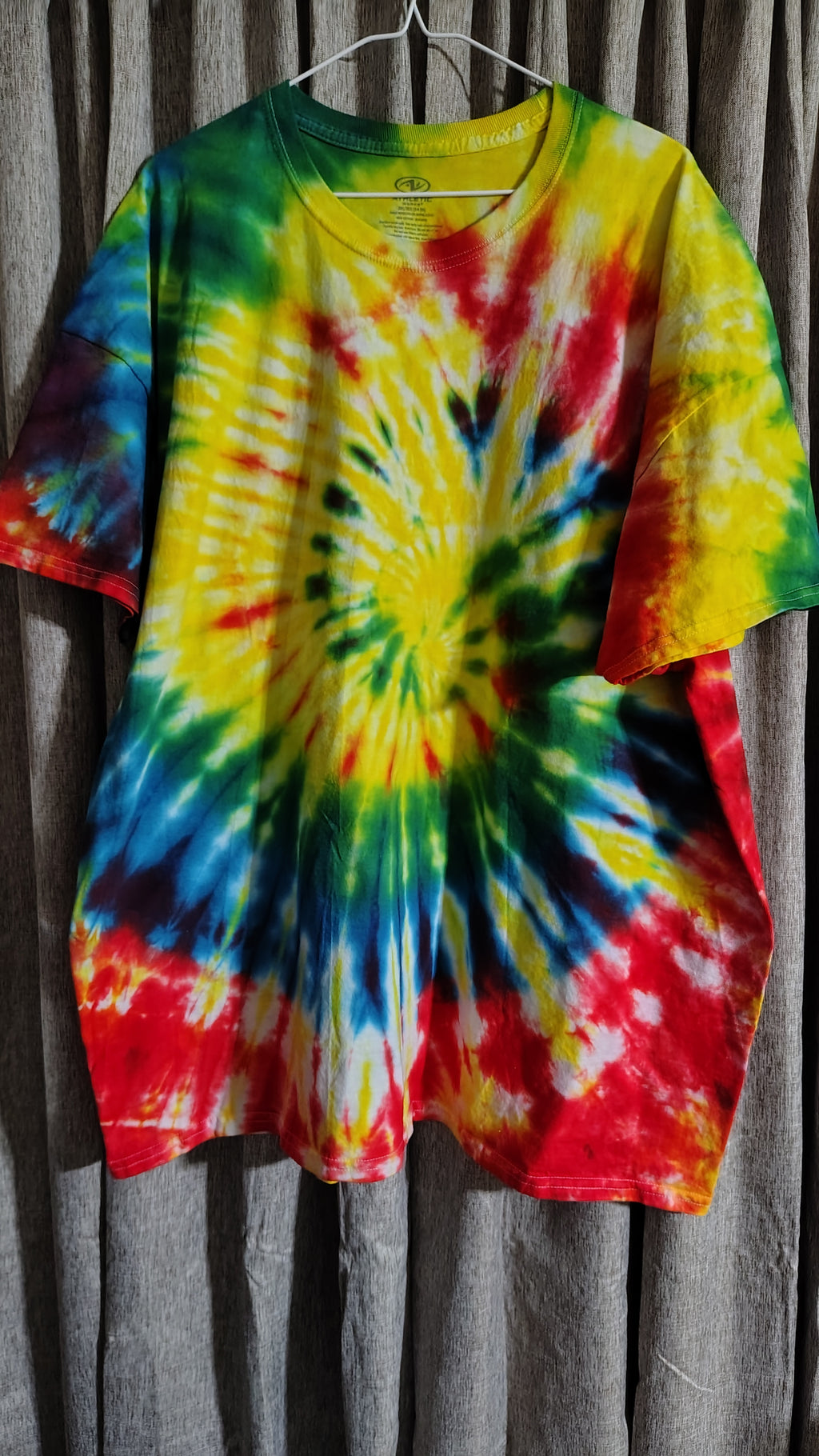 Rainbow Spiral Tie Dye Shirt – 3XL – Handmade Colorful Swirl Tee – Athletic Works