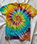 Rainbow Tie Dye Shirt – Adult Medium – Bright Spiral Swirl Tee – Handmade