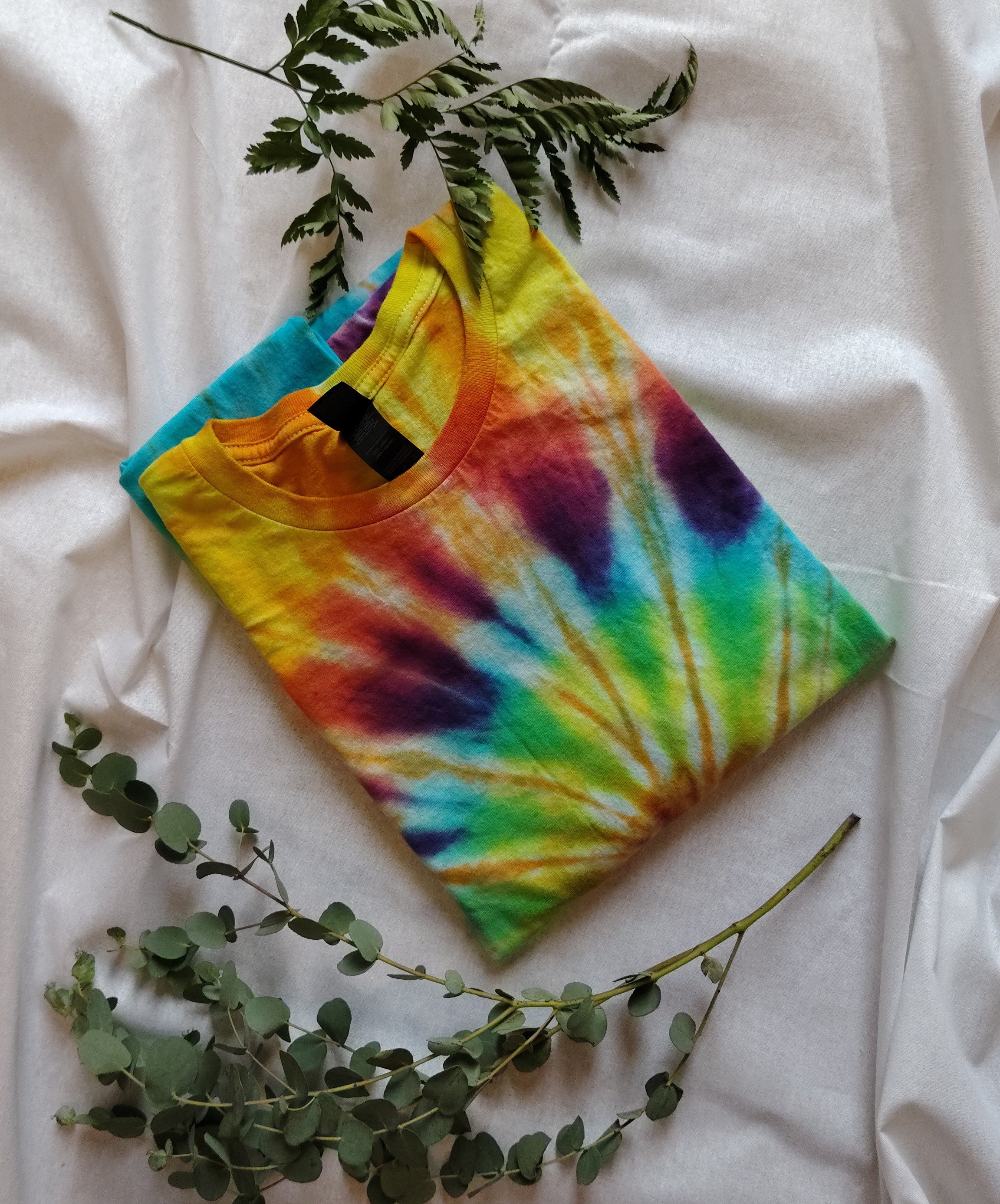 Rainbow Tie Dye Shirt – Adult Medium – Bright Spiral Swirl Tee – Handmade