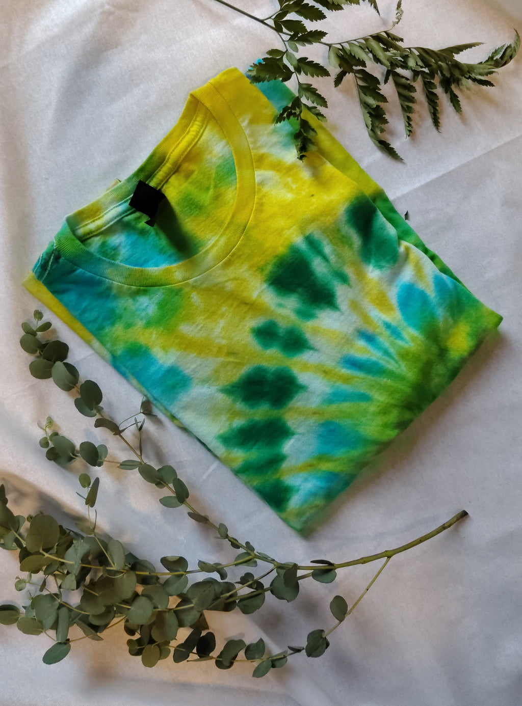 Yellow & Green Tie Dye Shirt – Adult Medium – Handmade Swirl Tee