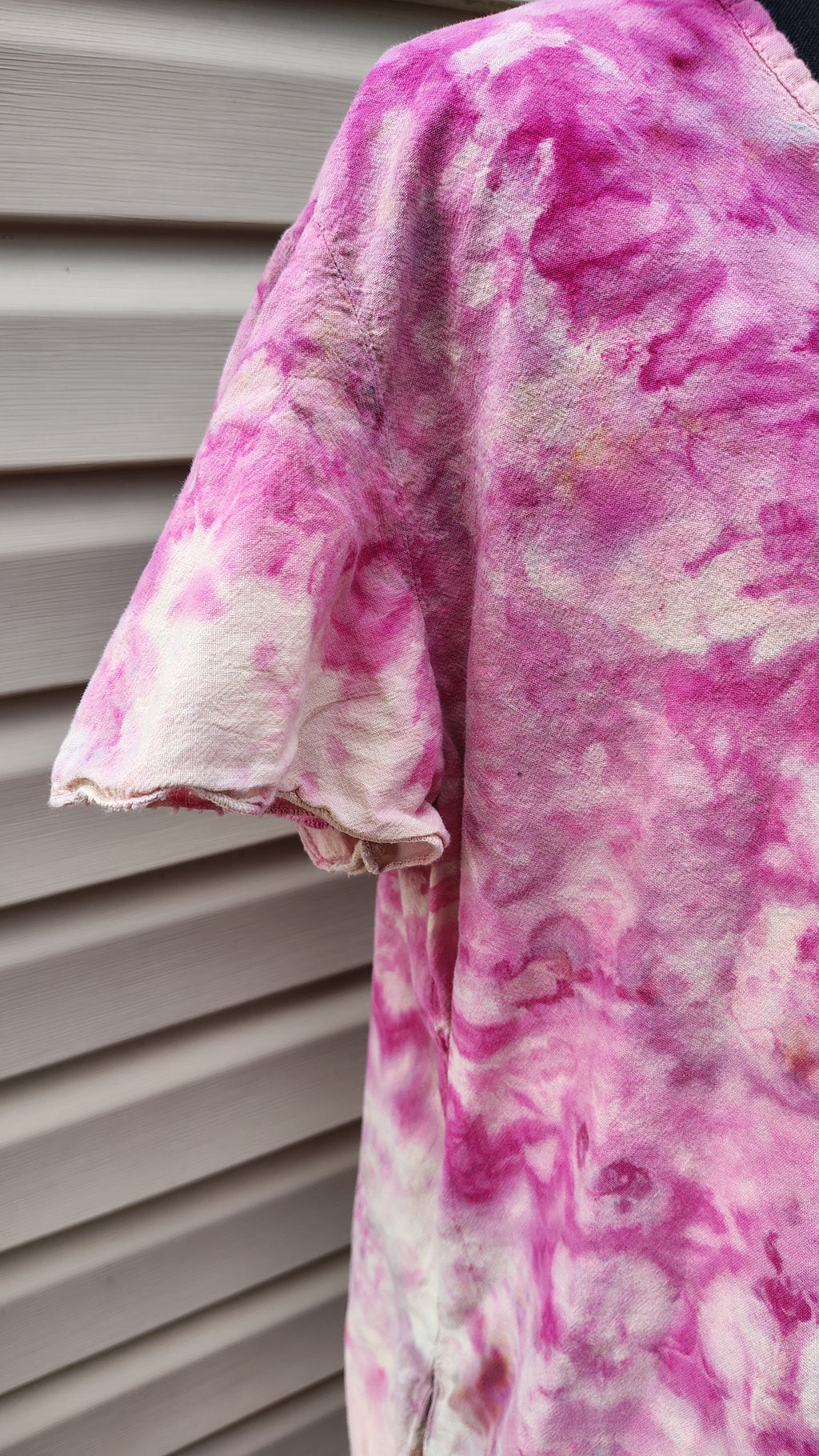 Pink Marble Dress – Adult XL – Handmade Ice-Dye V-Neck
