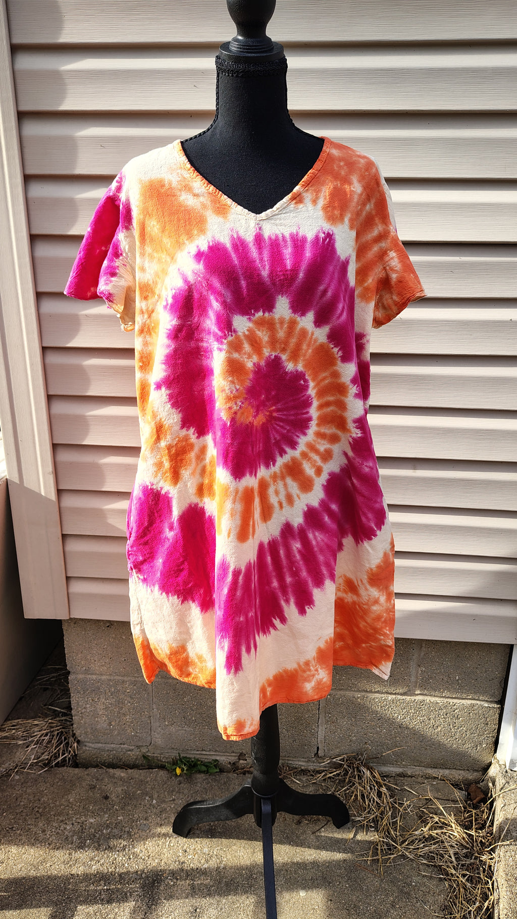 Sunset Swirl Dress – Adult XL – Handmade Tie-Dye V-Neck